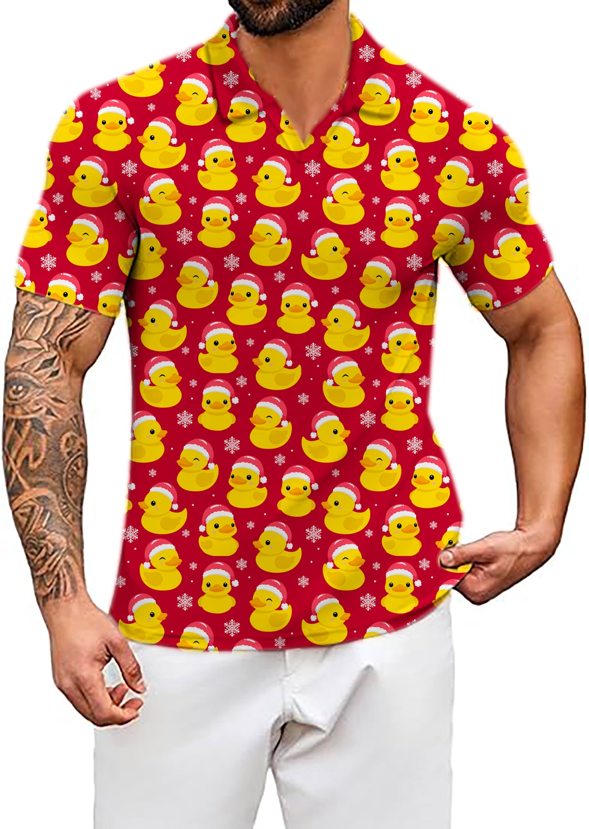 Men's Christmas Yellow Duck V Neck Golf Polo Shirts