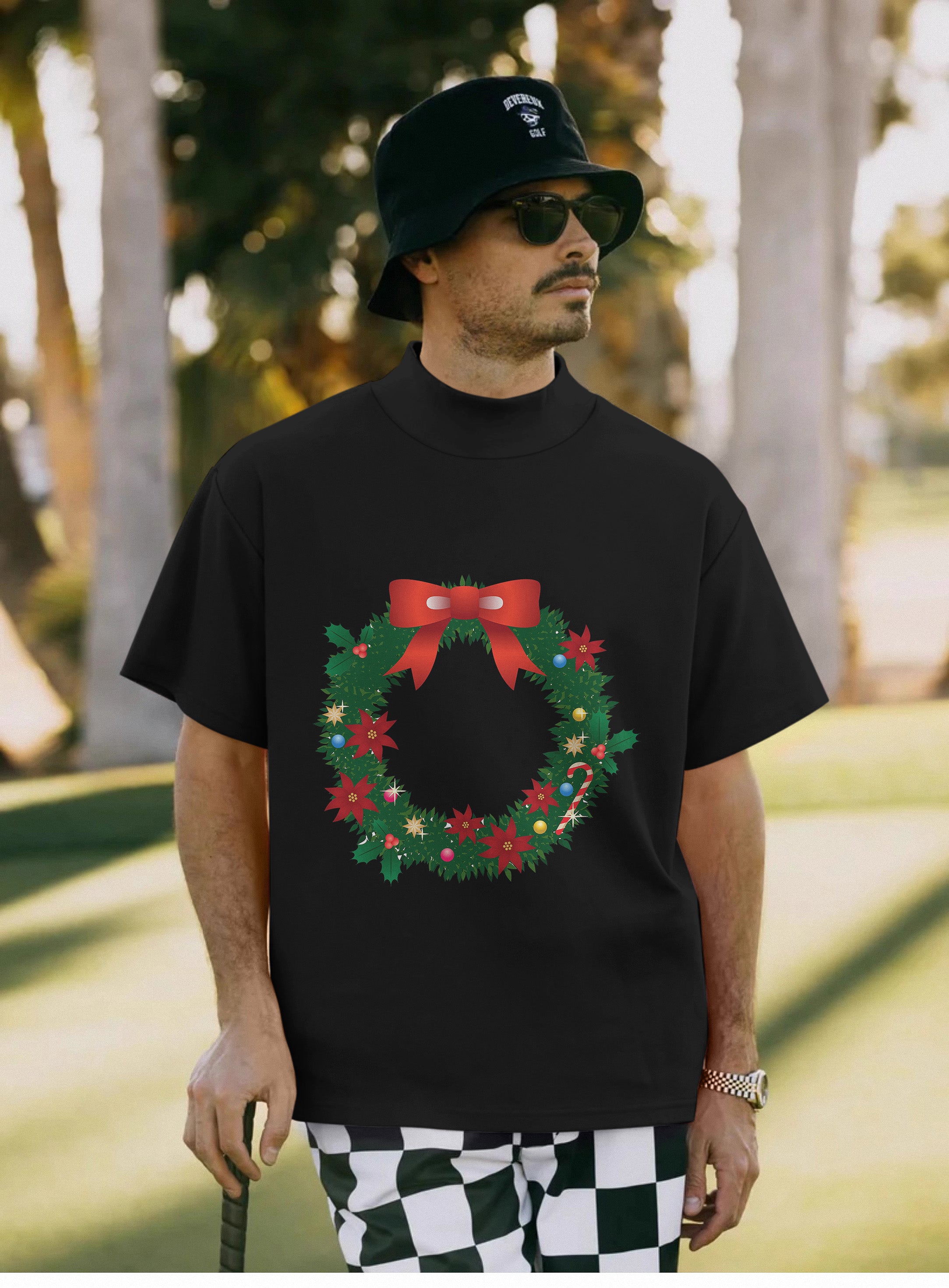 Men's Marry Christmas Pullover High neck Long/Short sleeve T-Shirt