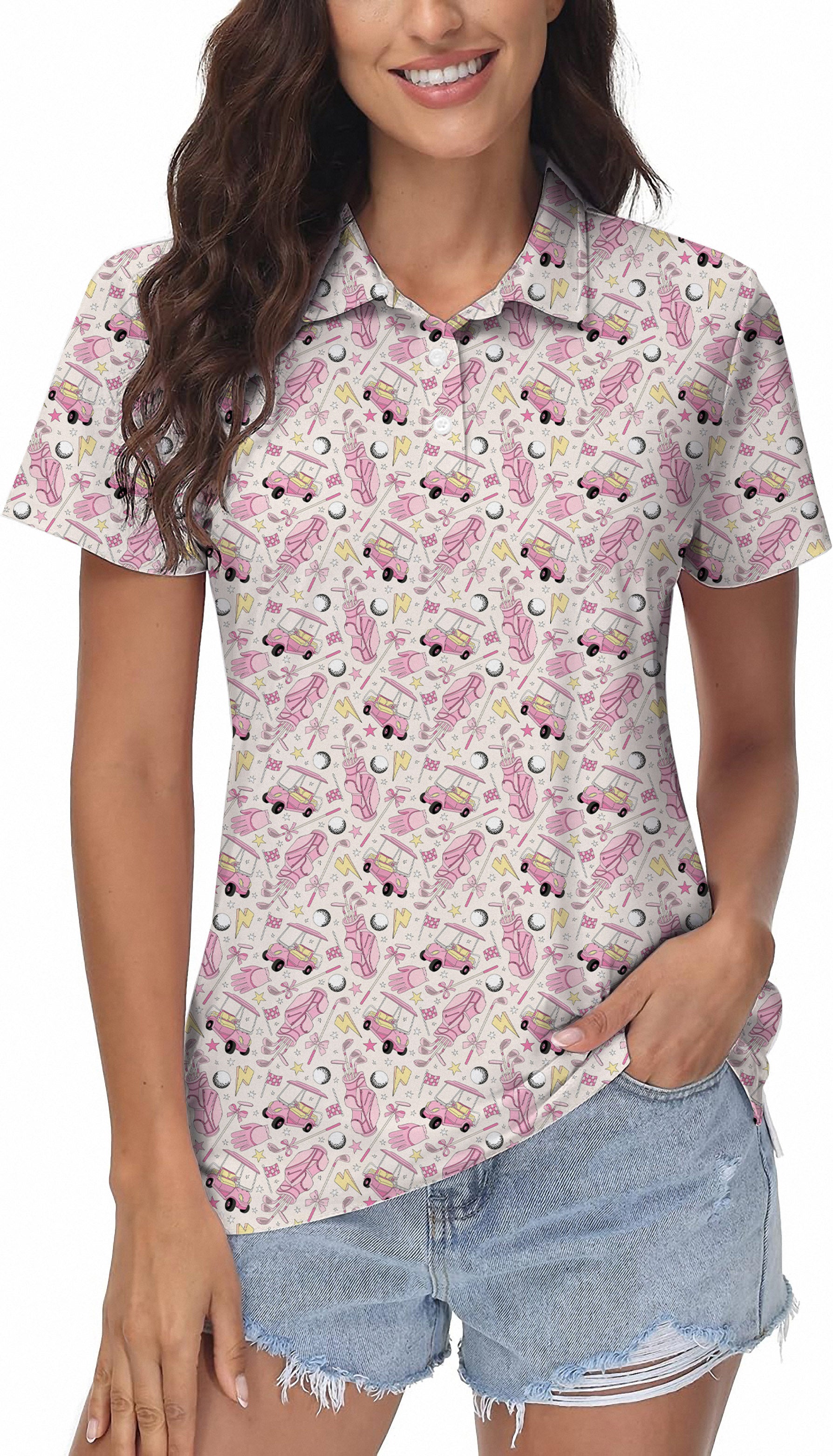 Pink Golf Cartoon Women's Golf Polo