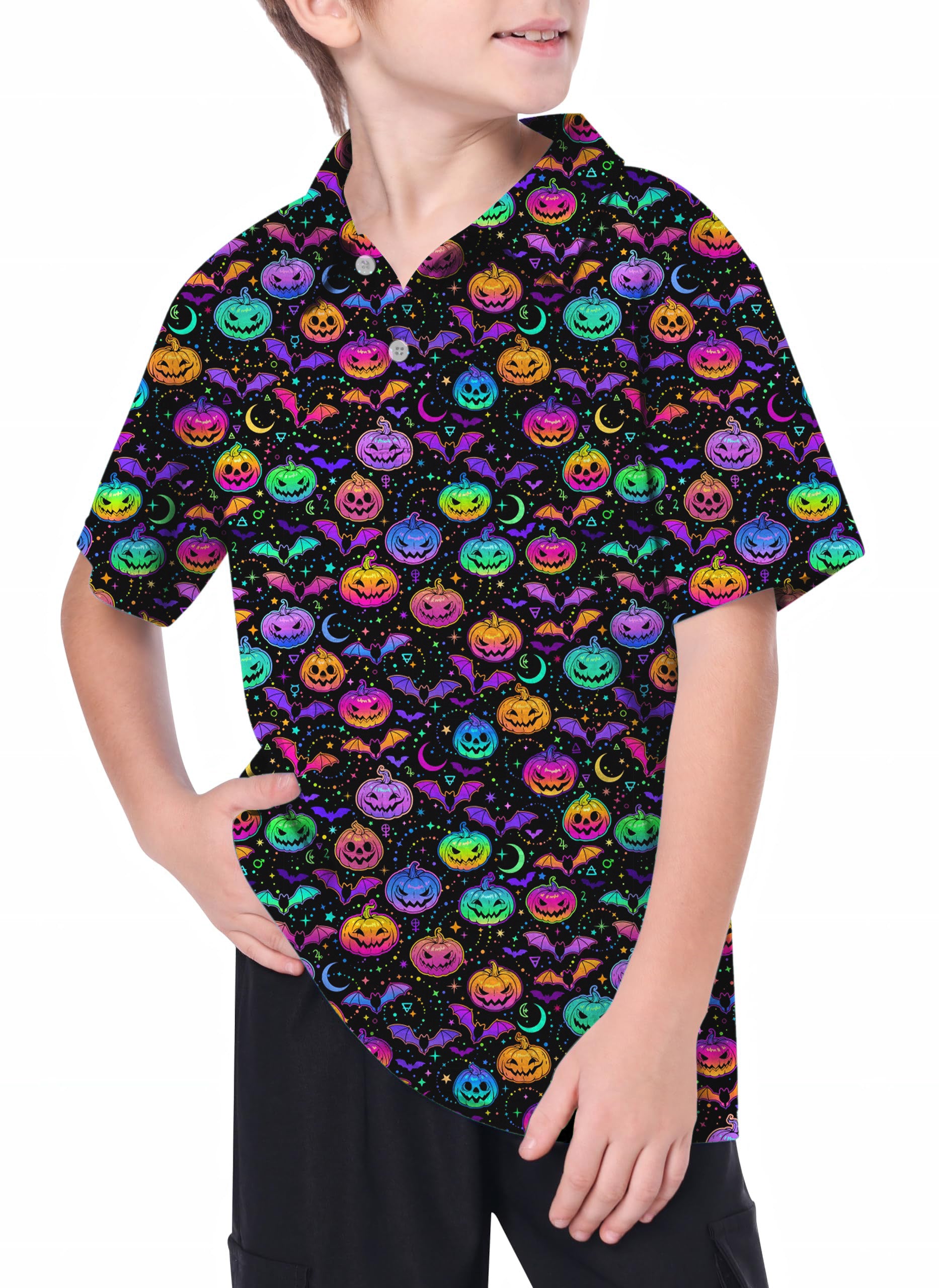 Youth Neon Halloween Pumpkin Golf Polo