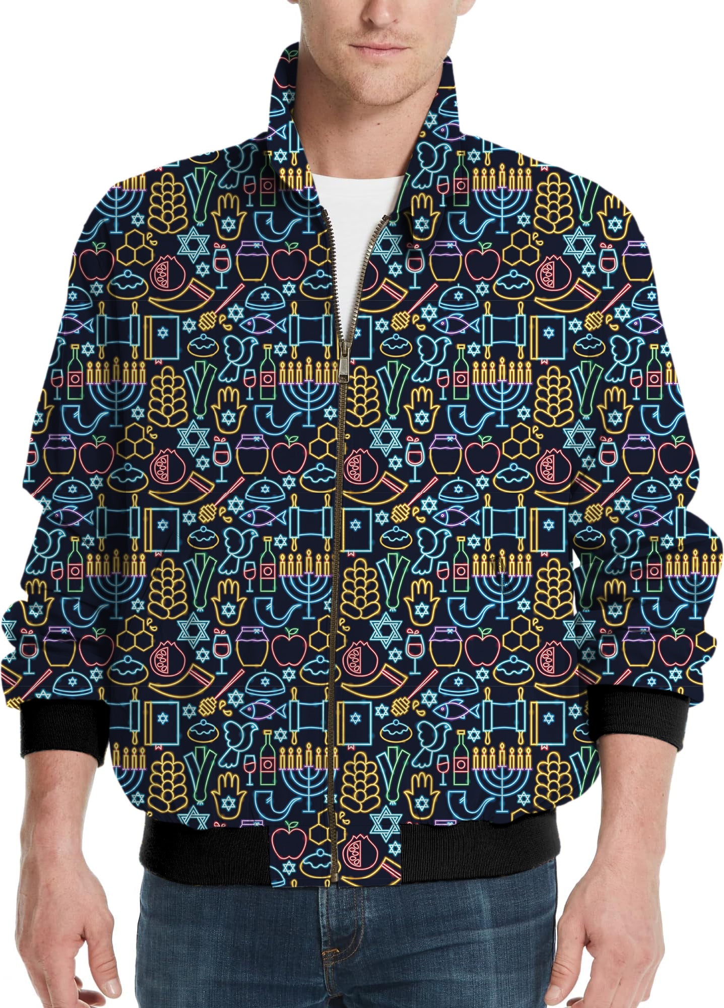 Neon Rosh Hasanah-Men's Golf Windbreaker Light Jacket