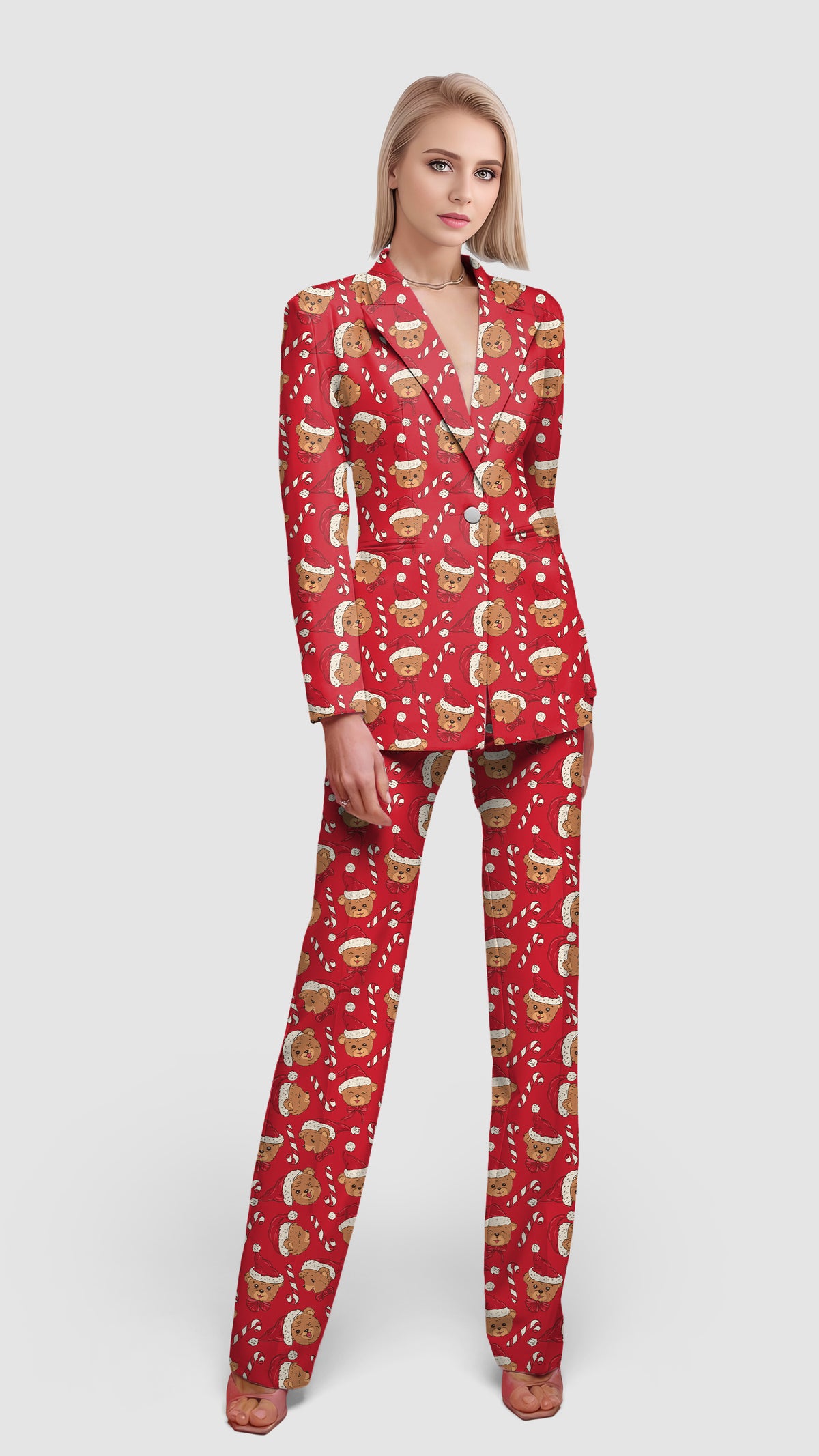 Red Christmas Teddy Bear Women's Blazer Casual Work Office Blazer Suit set