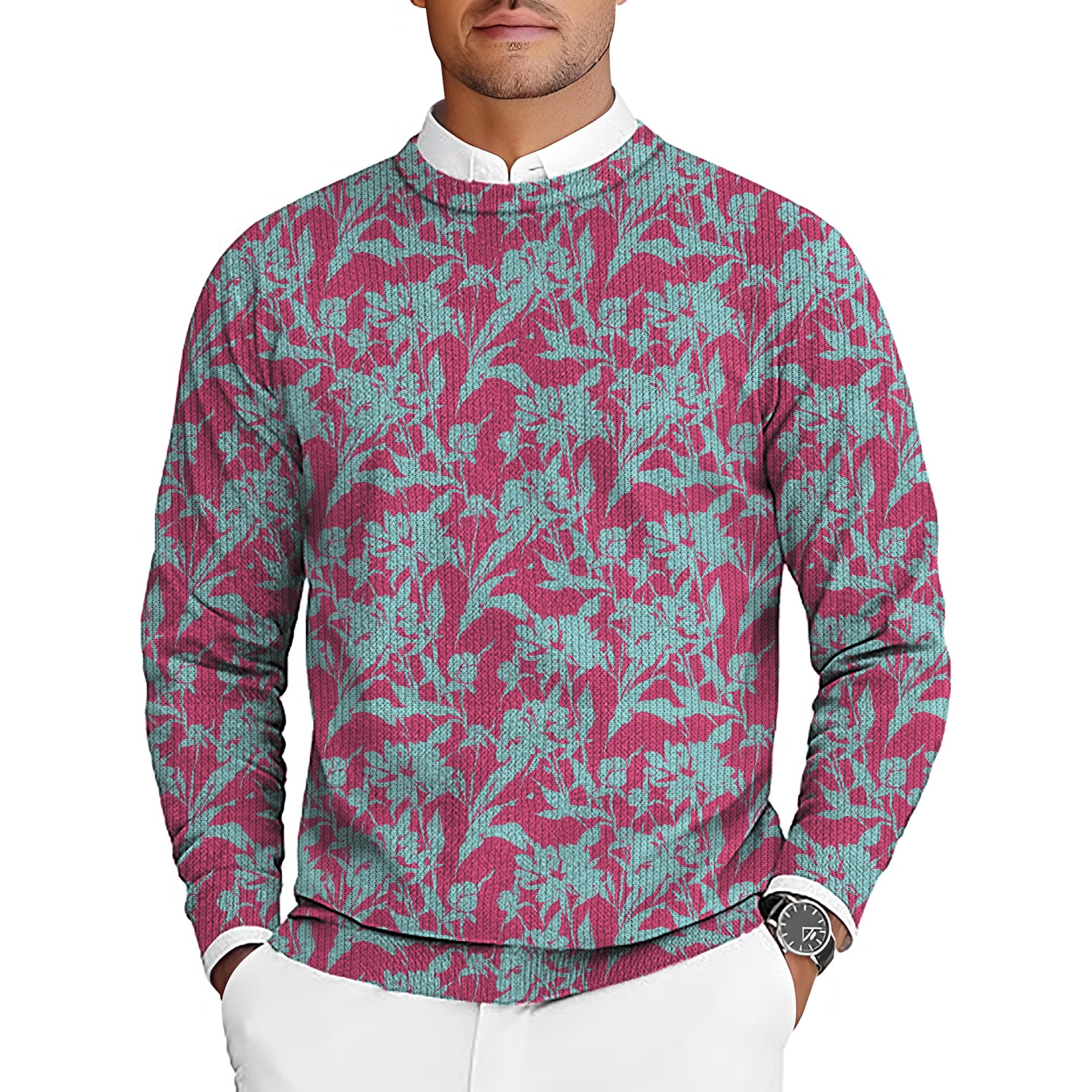 Blue Botanical Men's Golf Crewneck Pullover Sweaters Ugly Sweater