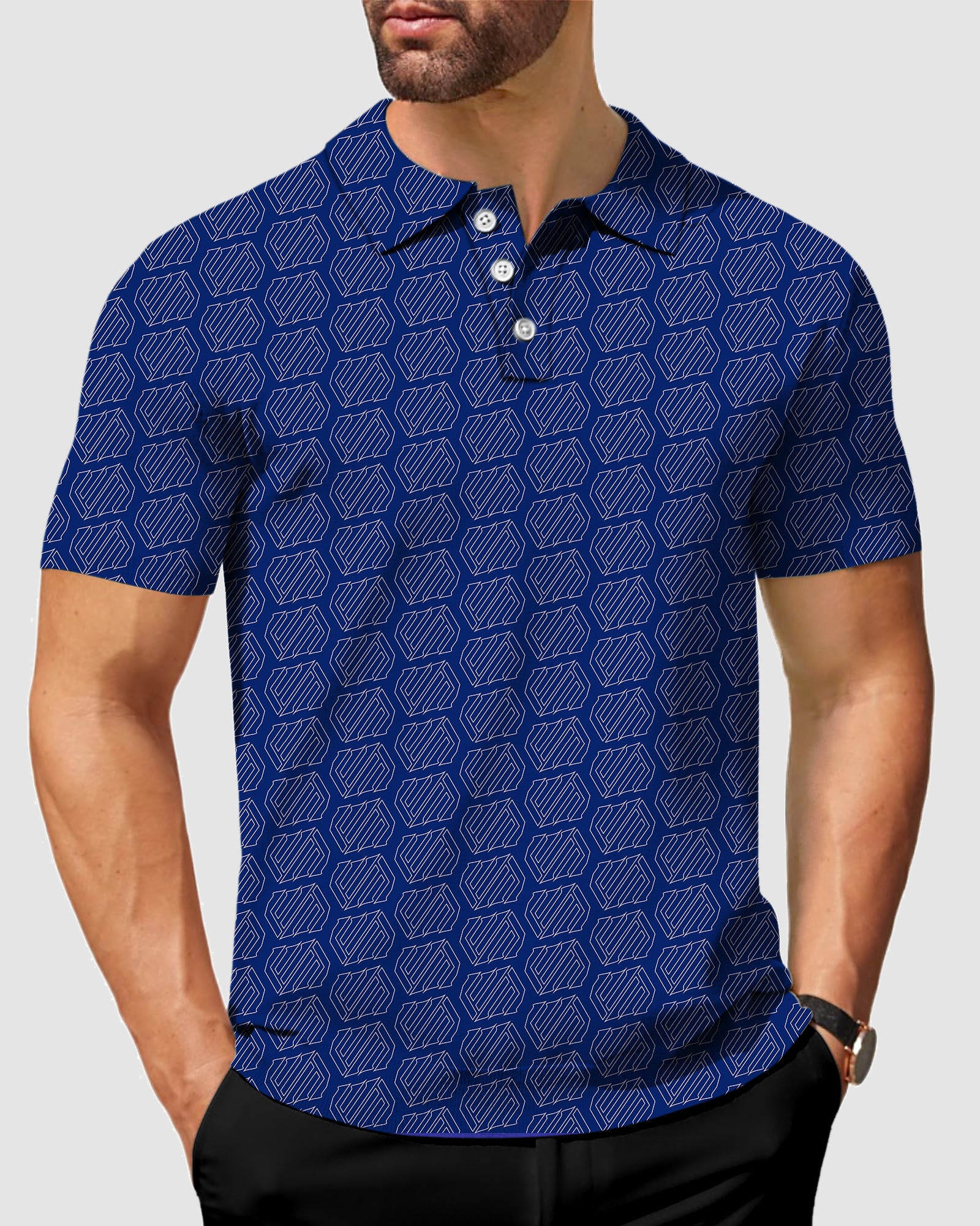 Men's Blue geometric golf polo