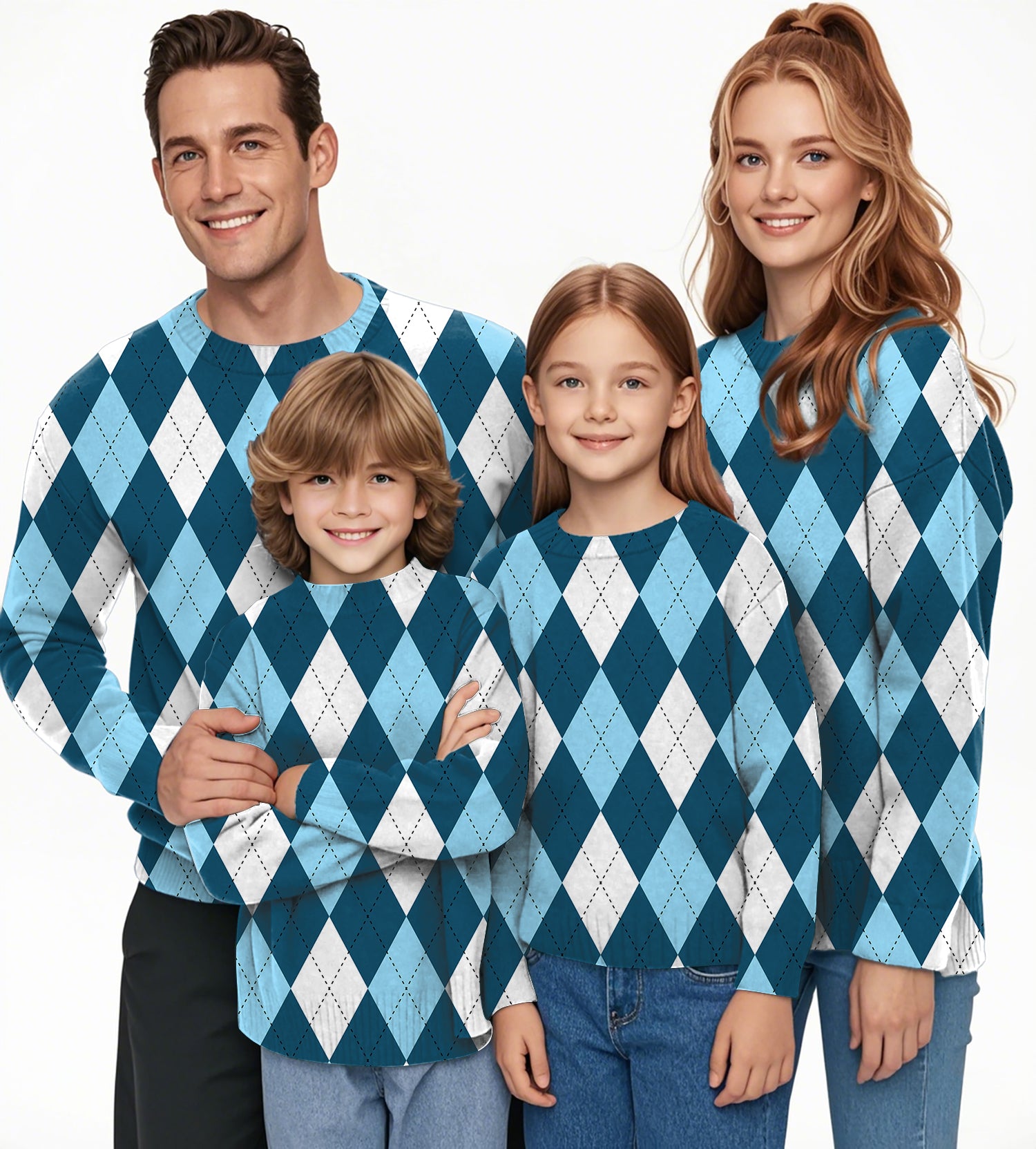 diamond moderate blue Crewneck Pullover Ugly Sweater Men Women boy girl family