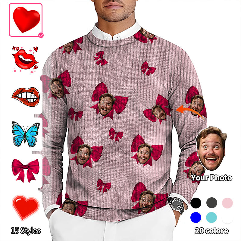 Valentine's Day Custom Photo Face Custom Color Pink Men's Golf Crewneck Pullover Sweaters Ugly Sweater