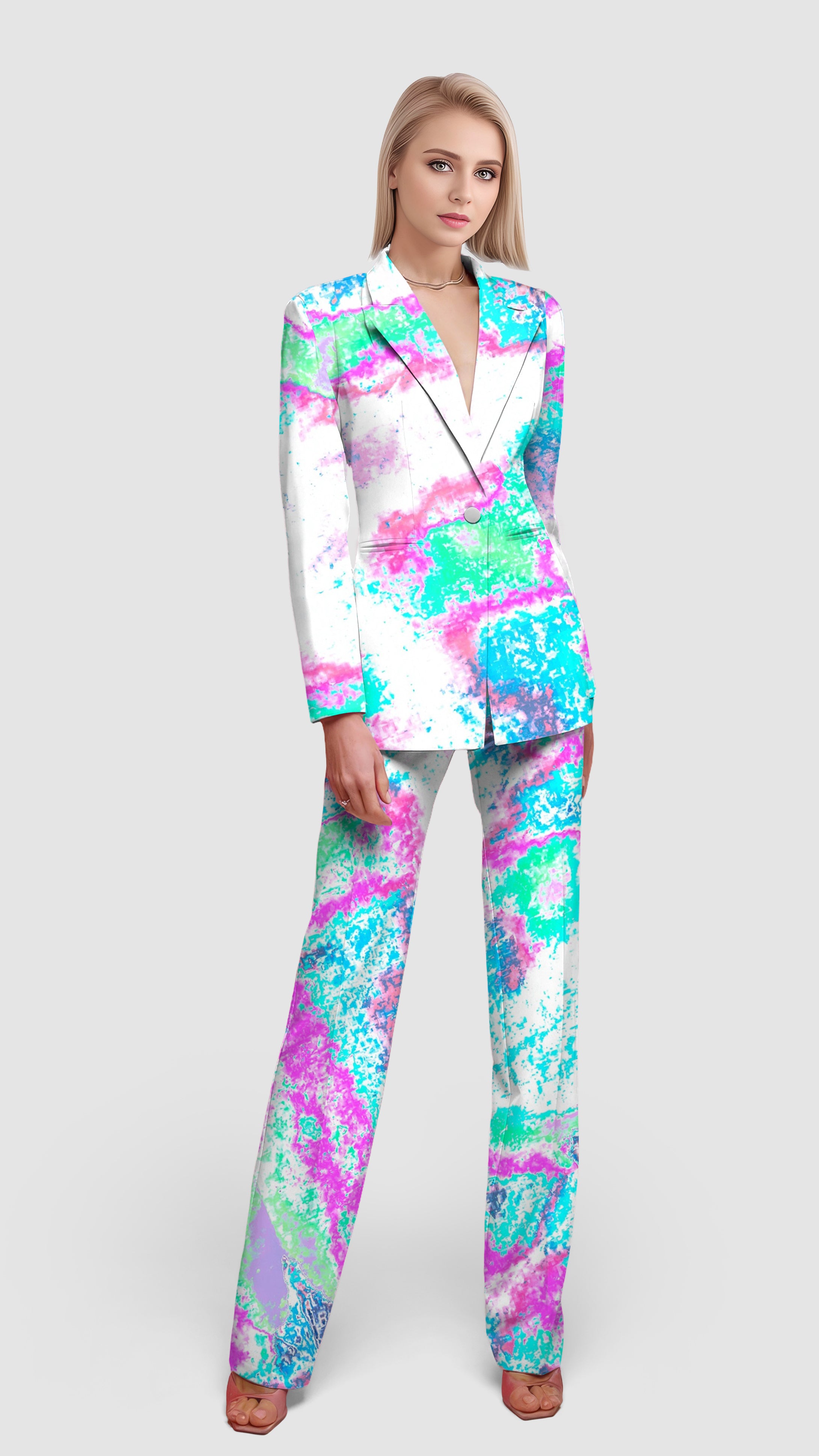 vintage fractal-Women's Blazer Casual Work Office Blazer Suit set