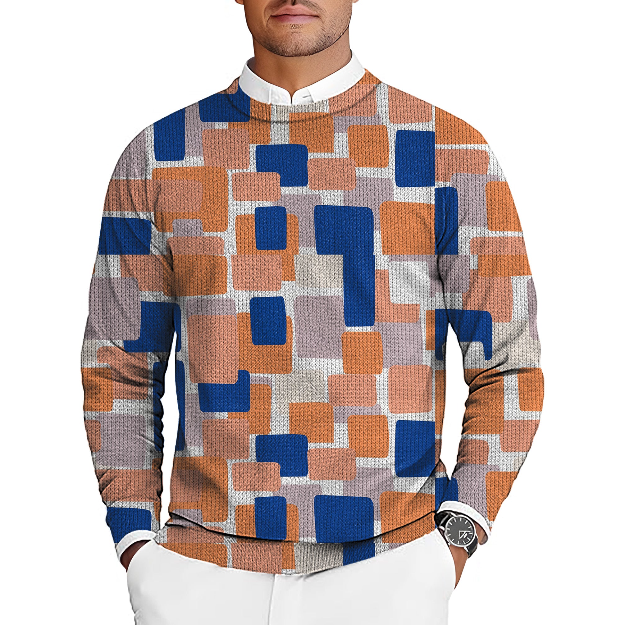 Mosaic Men's Golf Crewneck Pullover Sweaters Ugly Sweater