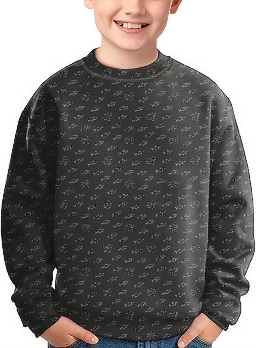 Minimal Fish Sketch Crewneck Pullover Kids Ugly Sweater