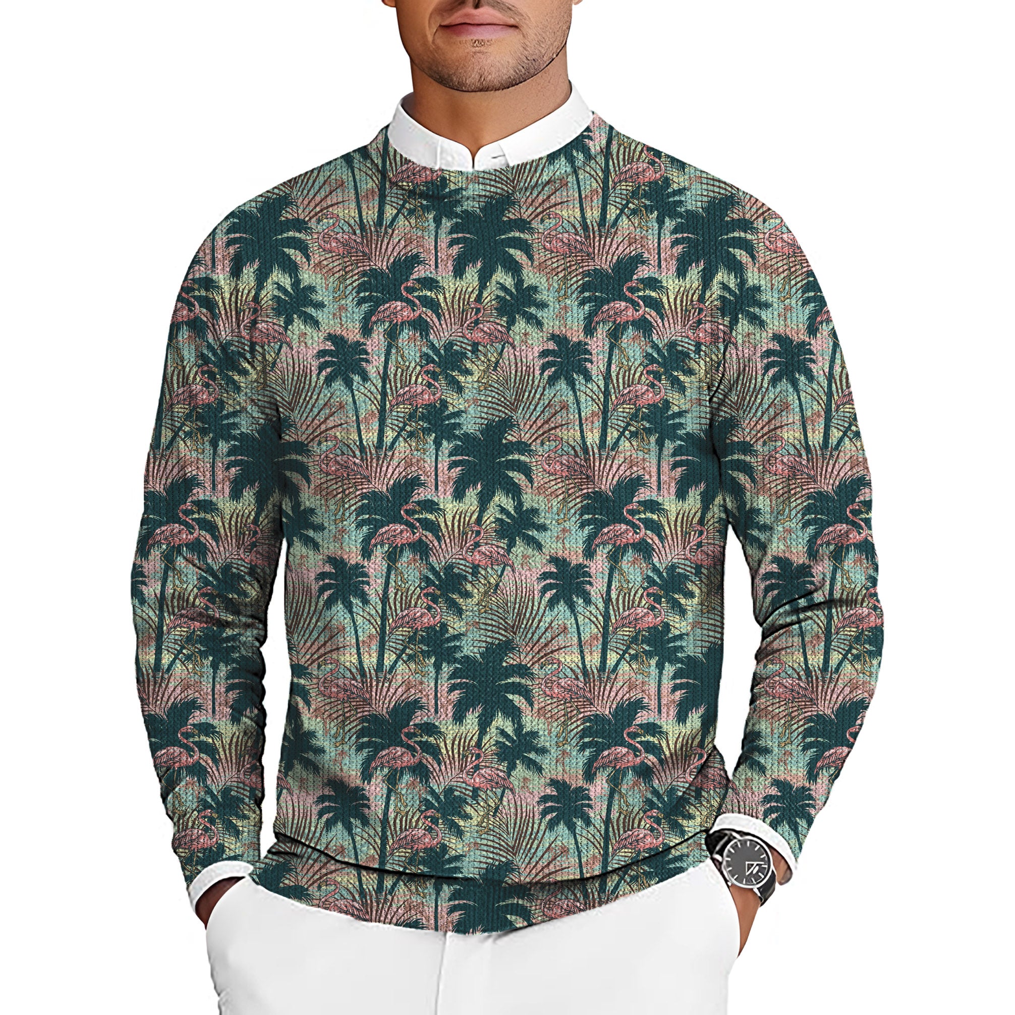 Dazed Flamingo Men's Golf Crewneck Pullover Sweaters Ugly Sweater