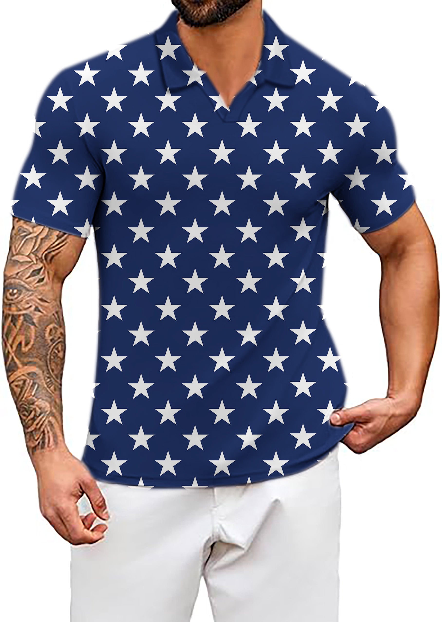 Men's Proud Stars V Neck Golf Polo Shirts