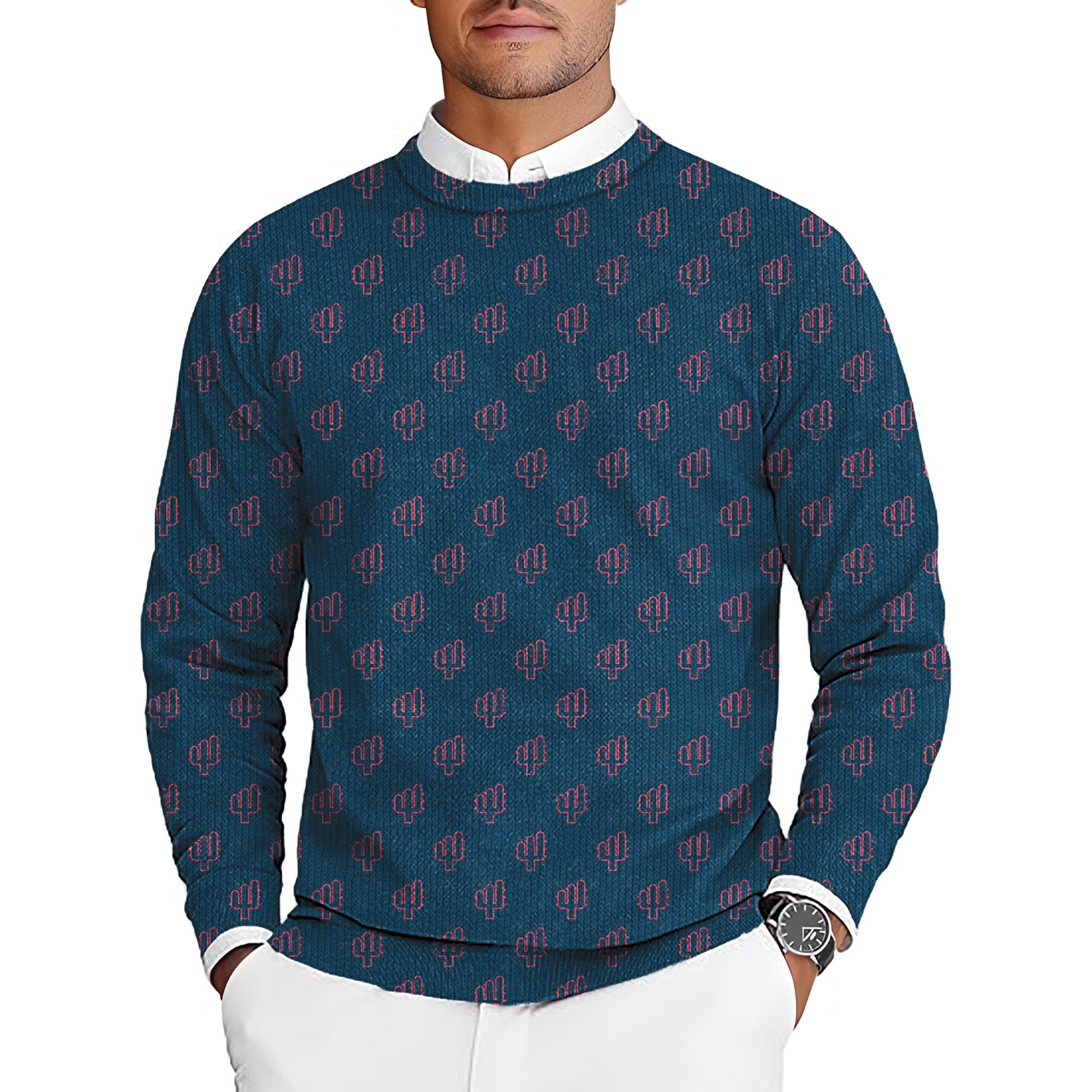 Cool Cactus Men's Golf Crewneck Pullover Sweaters Ugly Sweater