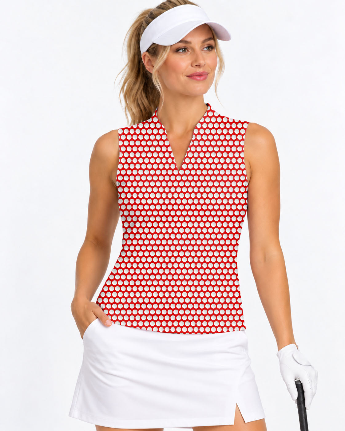 golf ball Women's V Notch Mock Neck Sleeveless Golf Athletic Blouse