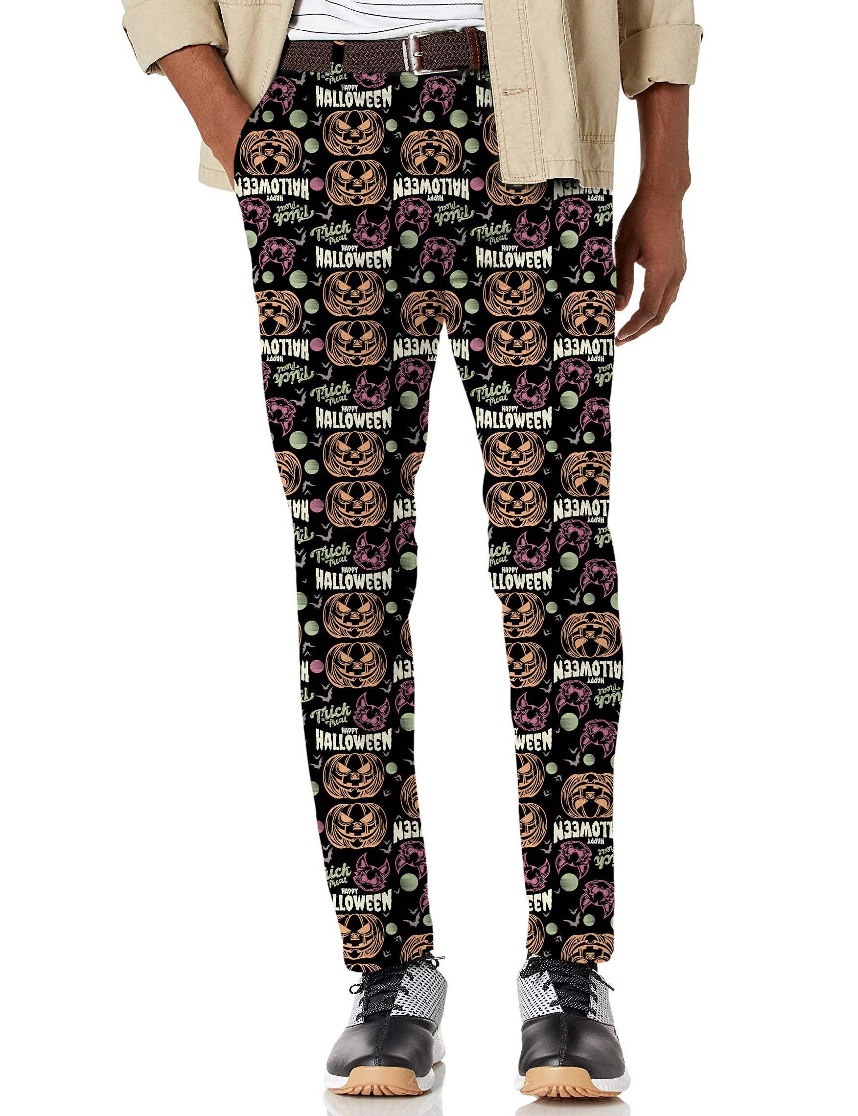 Men's Happy Halloween Colorful Pumpkin Stretch Golf Pants