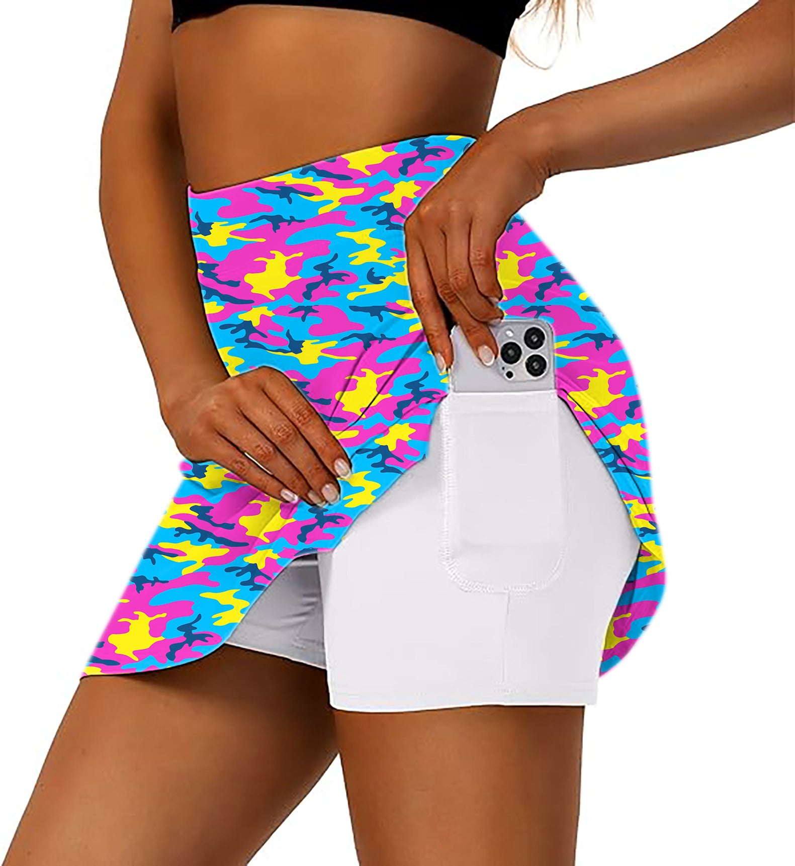 Neon Camo Women's Athletic Golf Skorts Flared Skirts