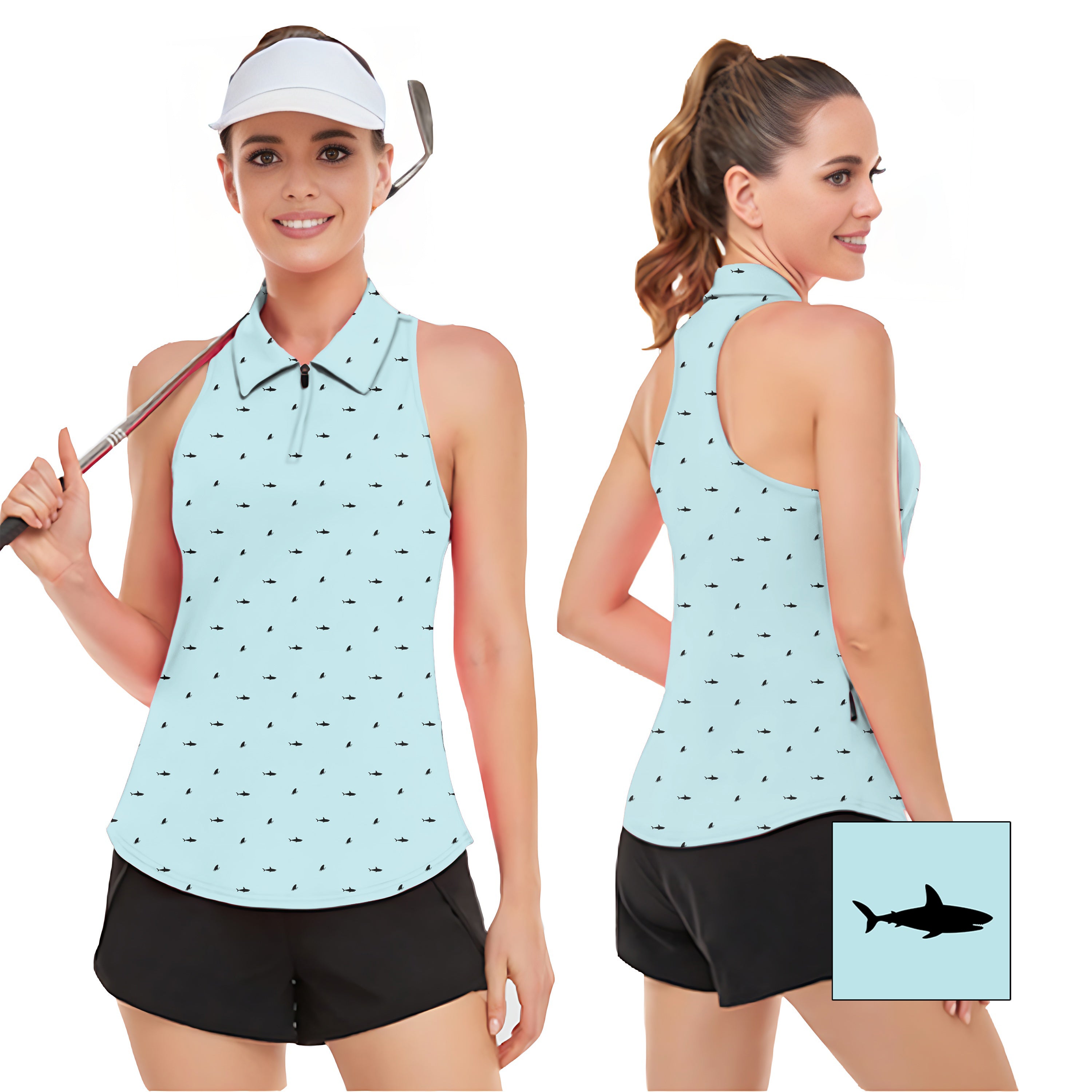 Black Shark and Fin Custom The Background Color Women’s Sleeveless Golf Tank Top Shirt Polo