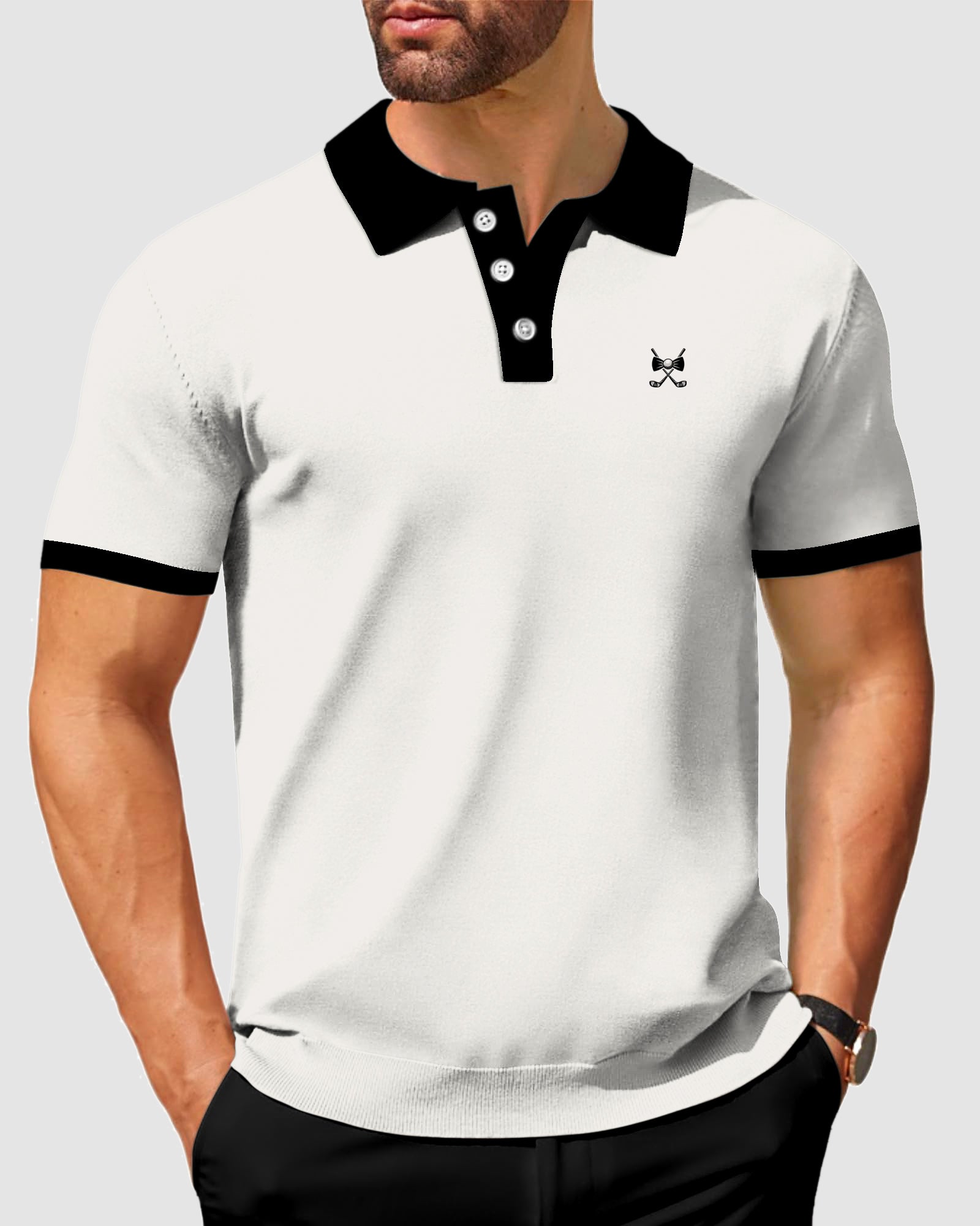 Men's Black White Hamster Golf Polo