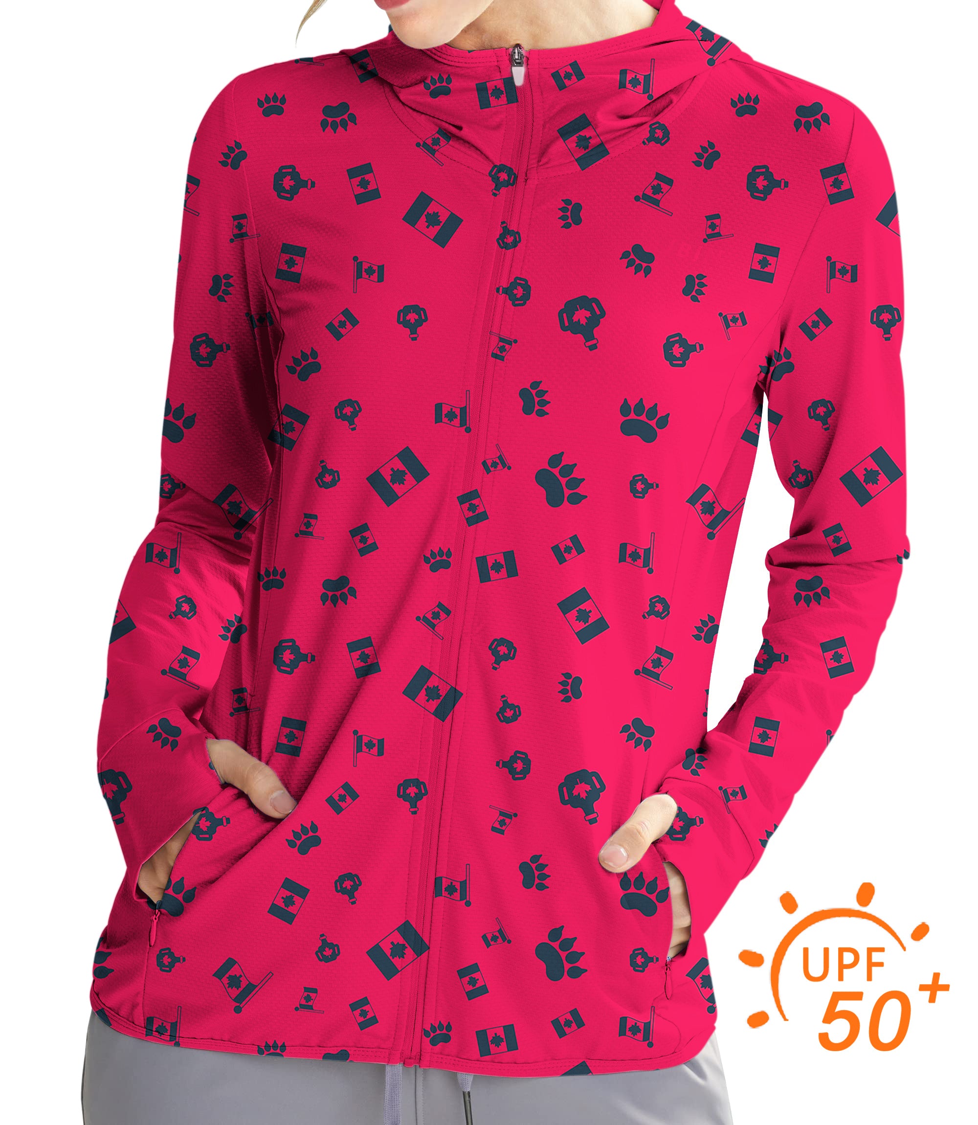 Women's Outdoor Canadian Flag Paw Golf Sun Protection Slim Fit zip hoodies