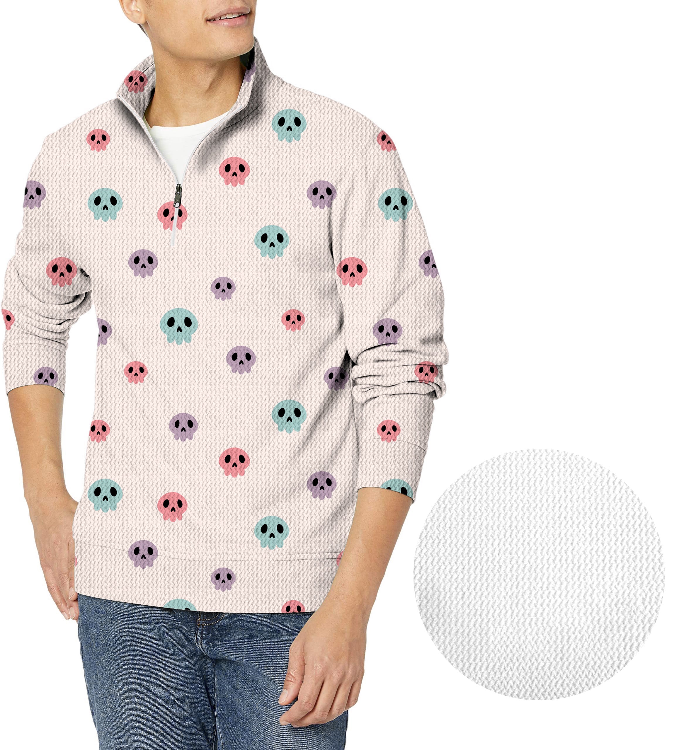 Colorful Halloween Skull Men's Golf Waffle Zipper Pullover
