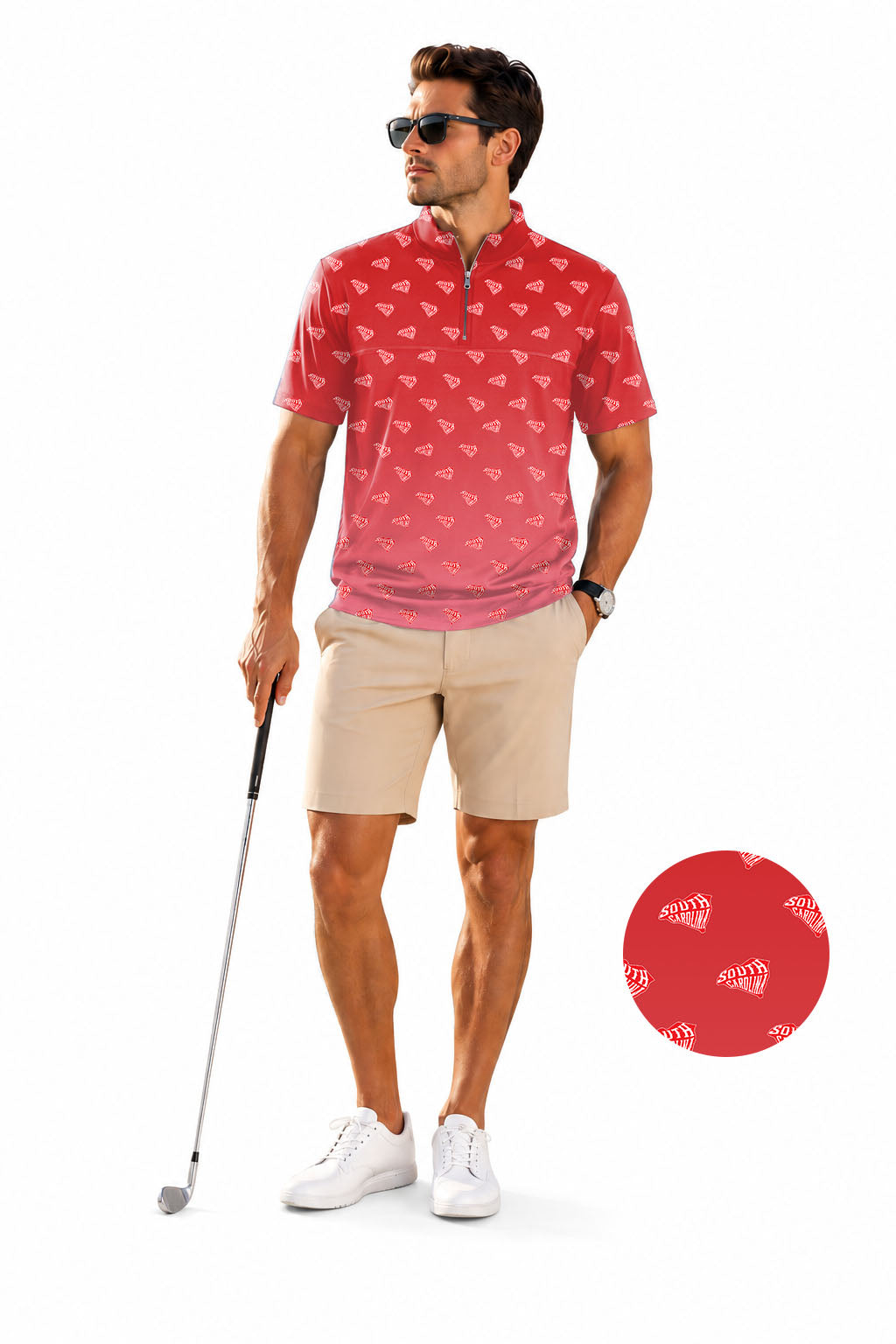 Men's Short Sleeve Quarter Zip Golf Pullover Red South Carolina Embroidery