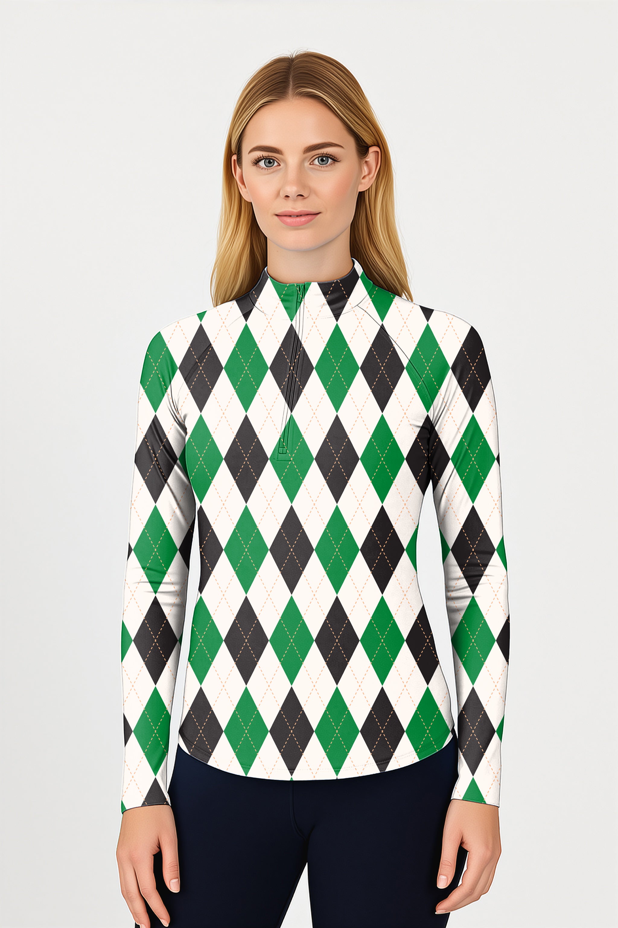 Argyle grid  Women's Golf Active 3/4 Zip Top