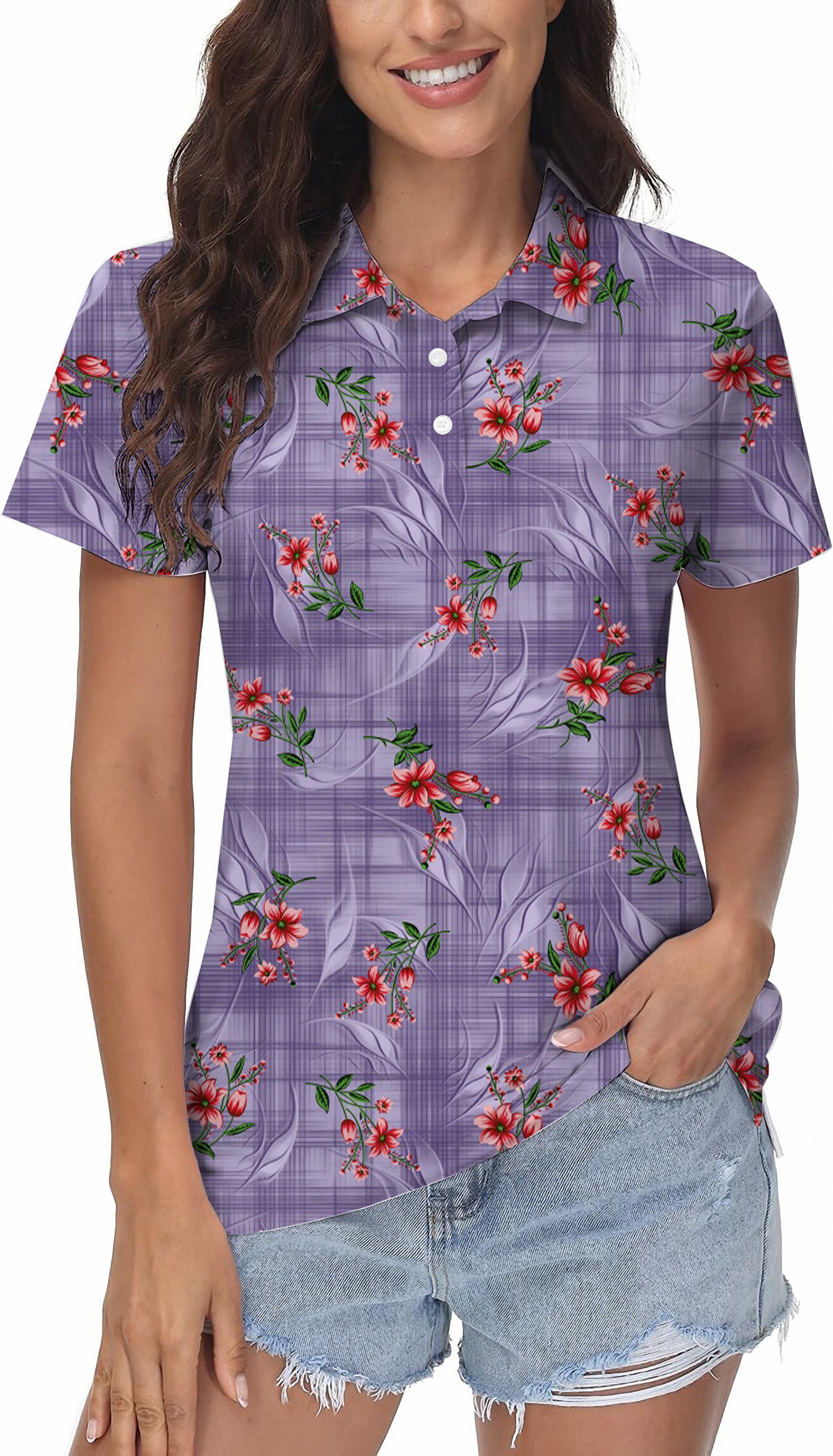 Purple flower Women's Golf Polo