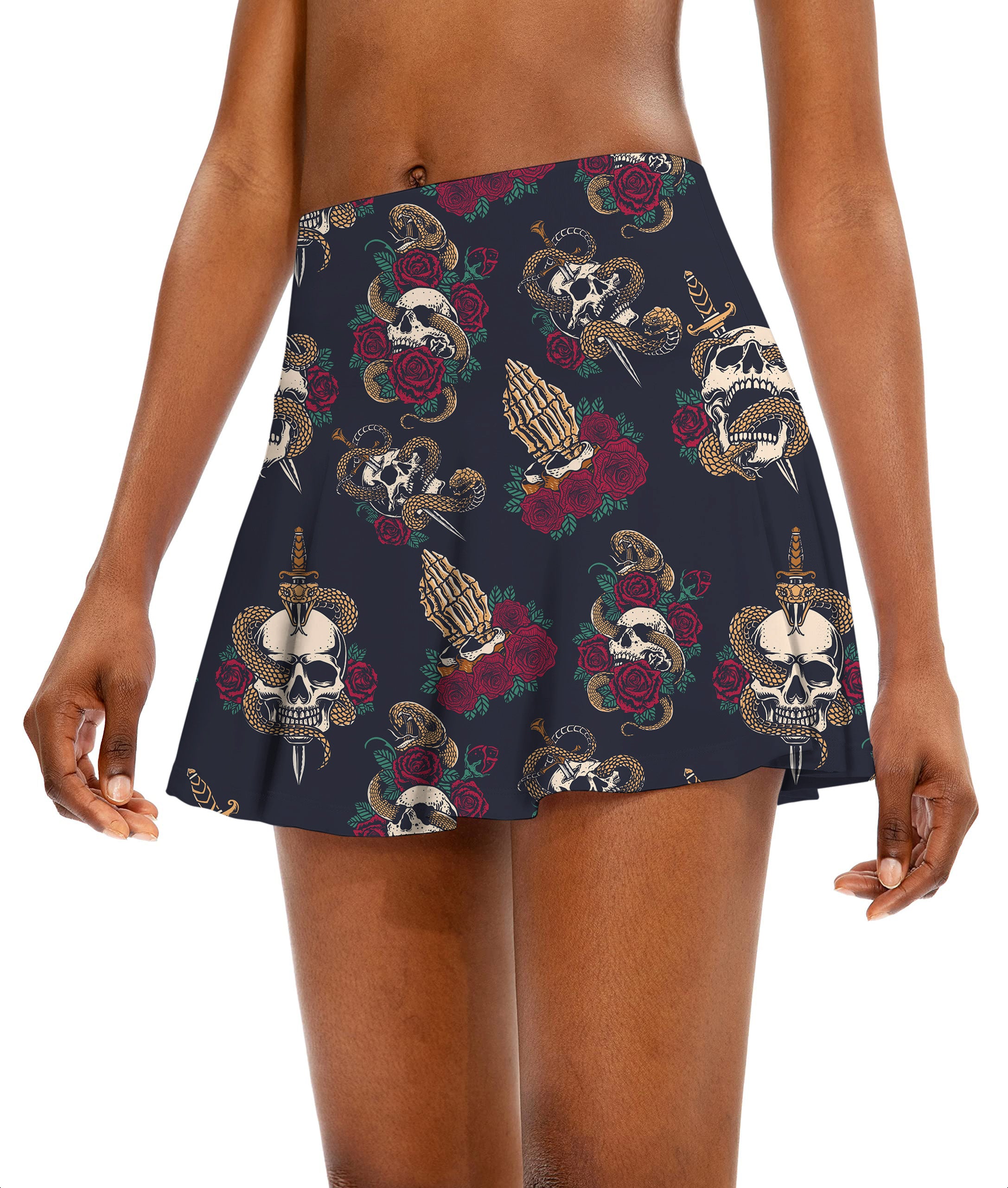 Halloween Snake Skeleton Women's Athletic Golf Skorts Flared Skirts