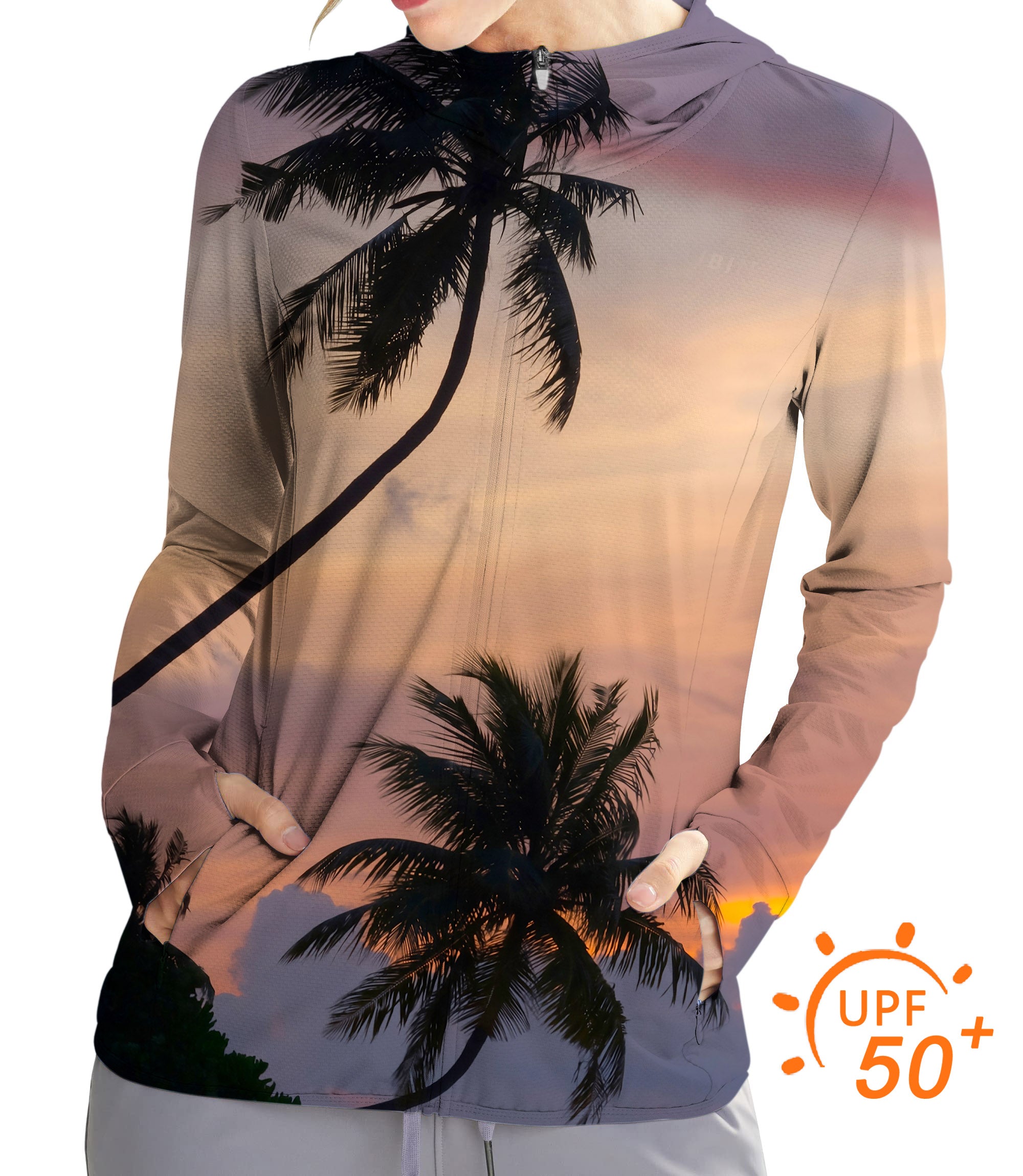 Women's Outdoor Sunset Palm Tree Golf Sun Protection Slim Fit zip hoodies