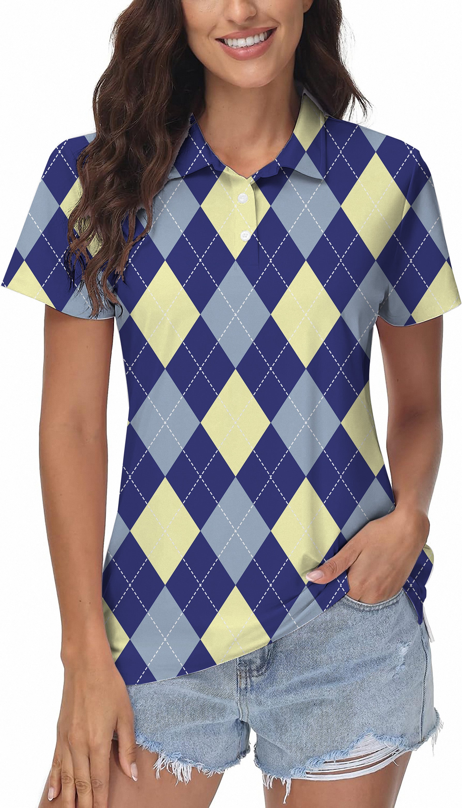 blue Argyle Women's Golf Polo