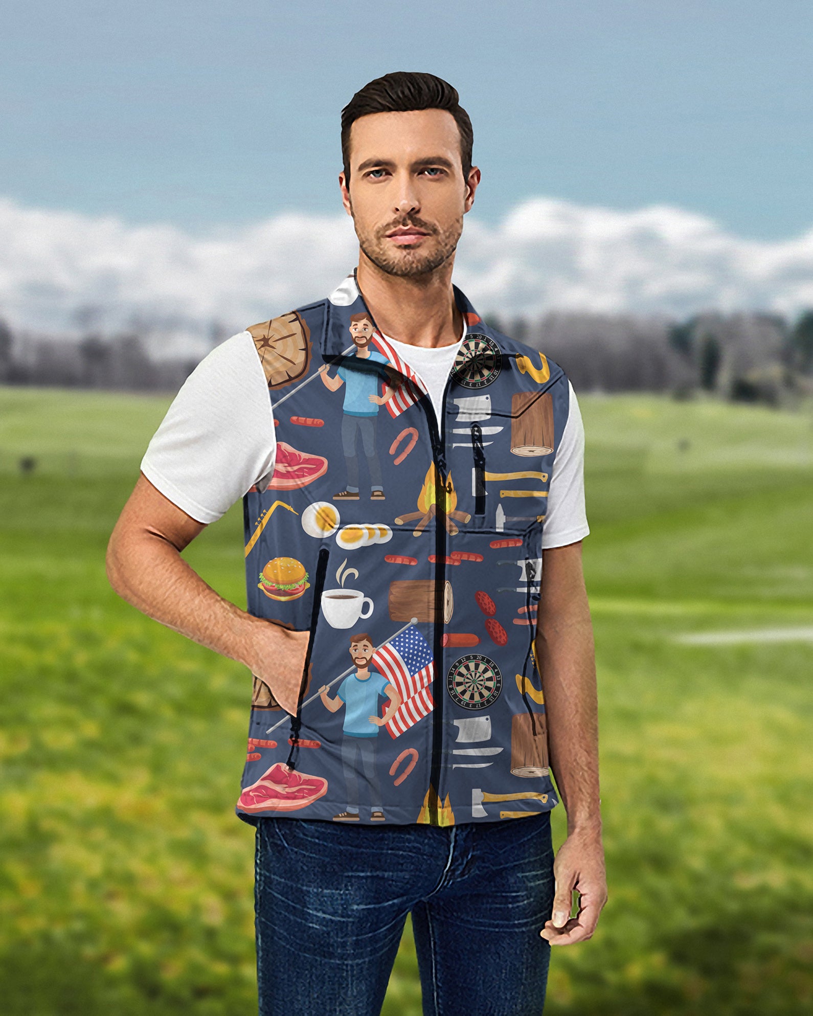 Men's American Dream Lightweight Softshell Vest Sleeveless Jacket for Golf