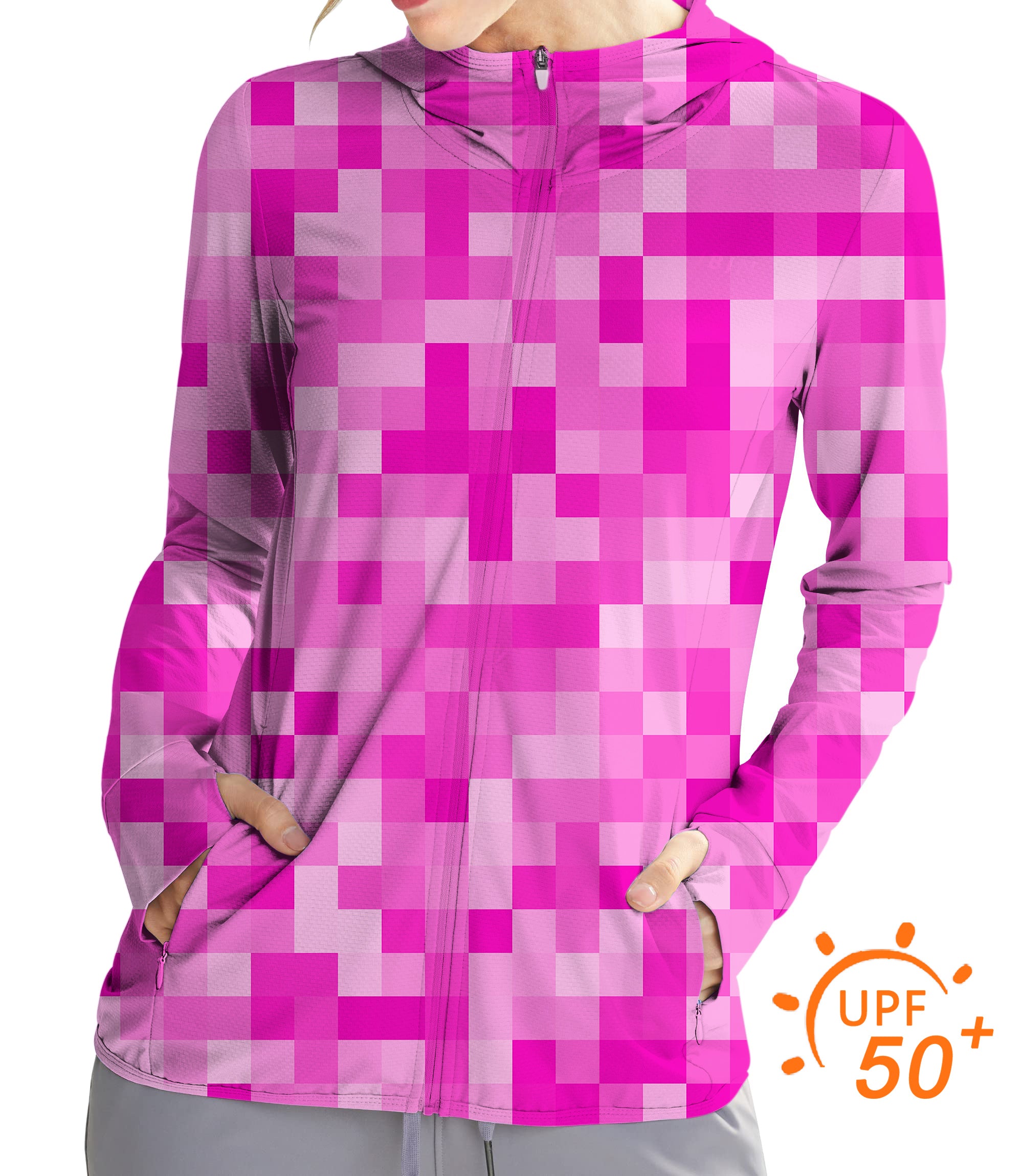 Women's Outdoor Rose Red Pixel Big Golf Sun Protection Slim Fit zip hoodies