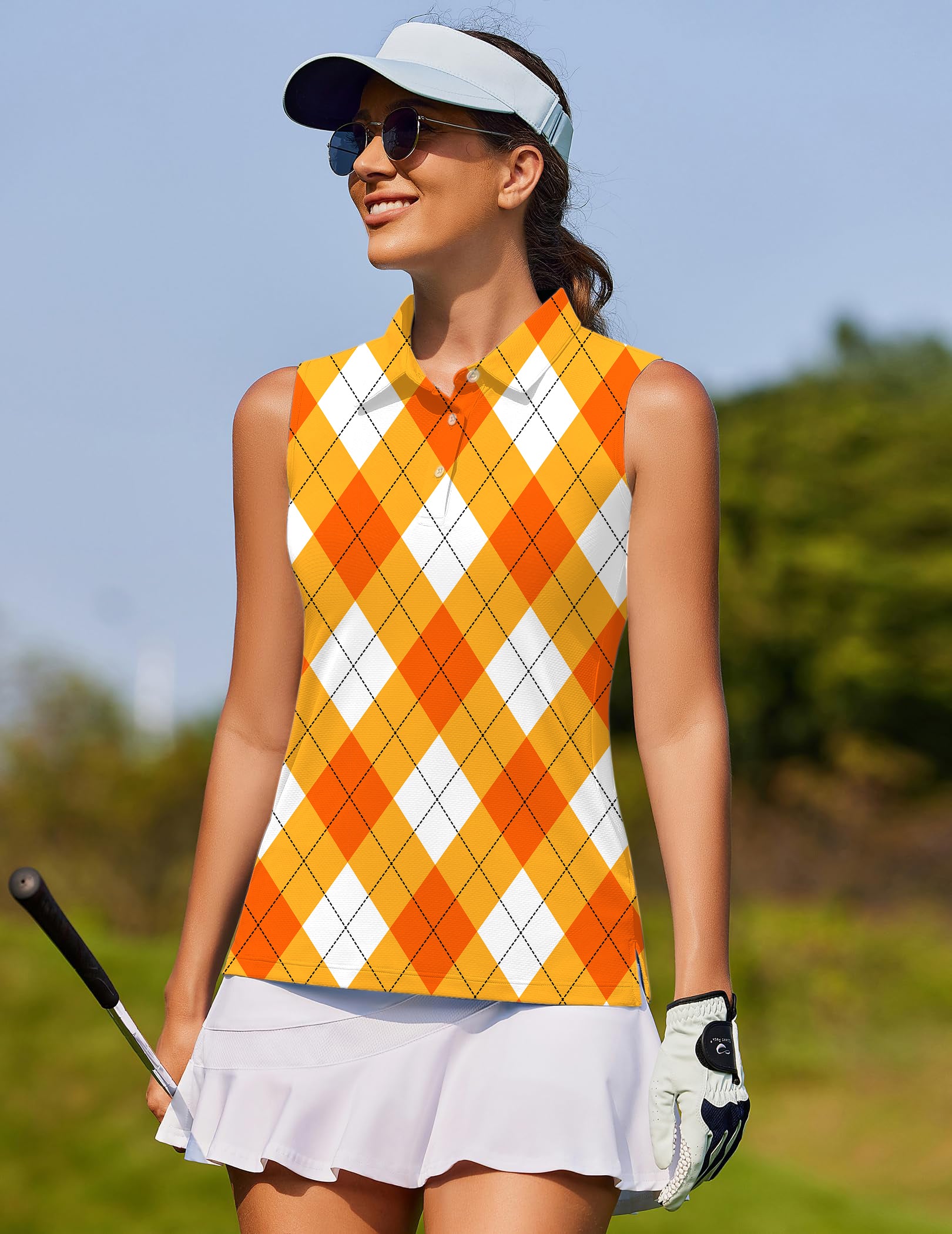 Halloween Cross Orange White Argyle Women's golf Sleeveless shirt