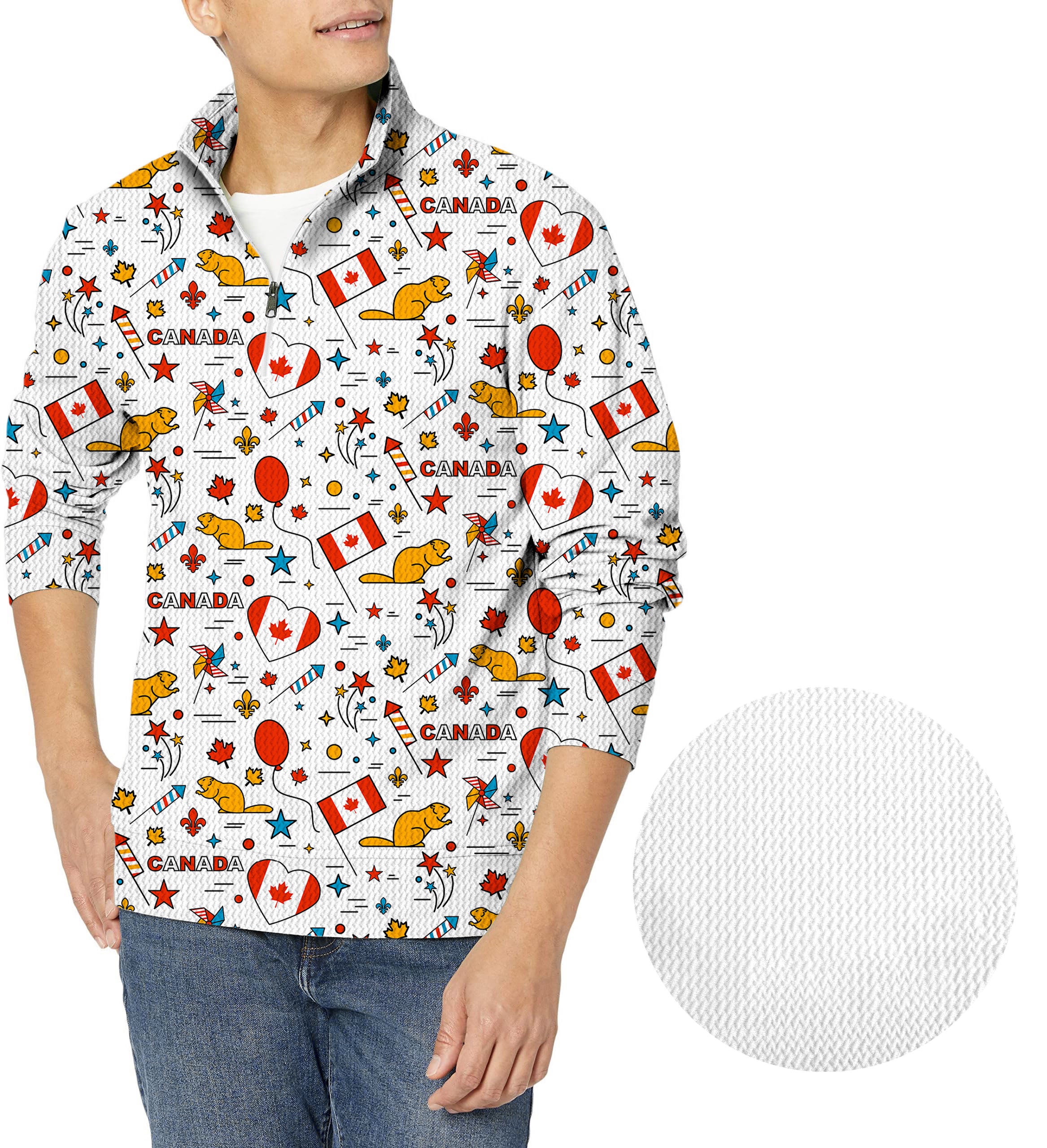 Canadian Balloon Squirrel Men's Golf Waffle Zipper Pullover