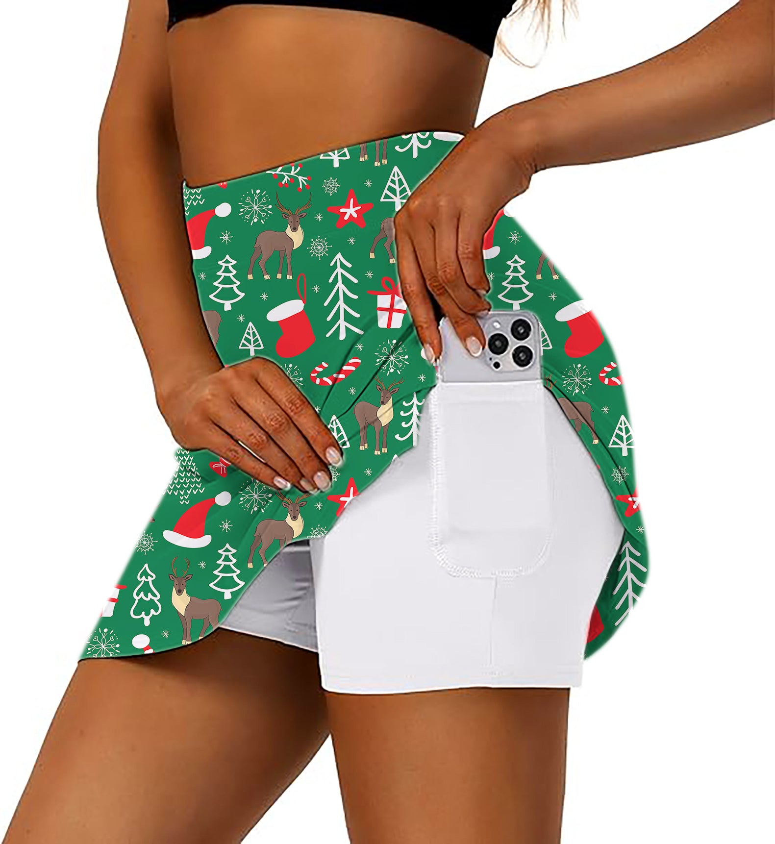 Women's Elk deer Christmas Golf Skirts Inner Shorts Pocket