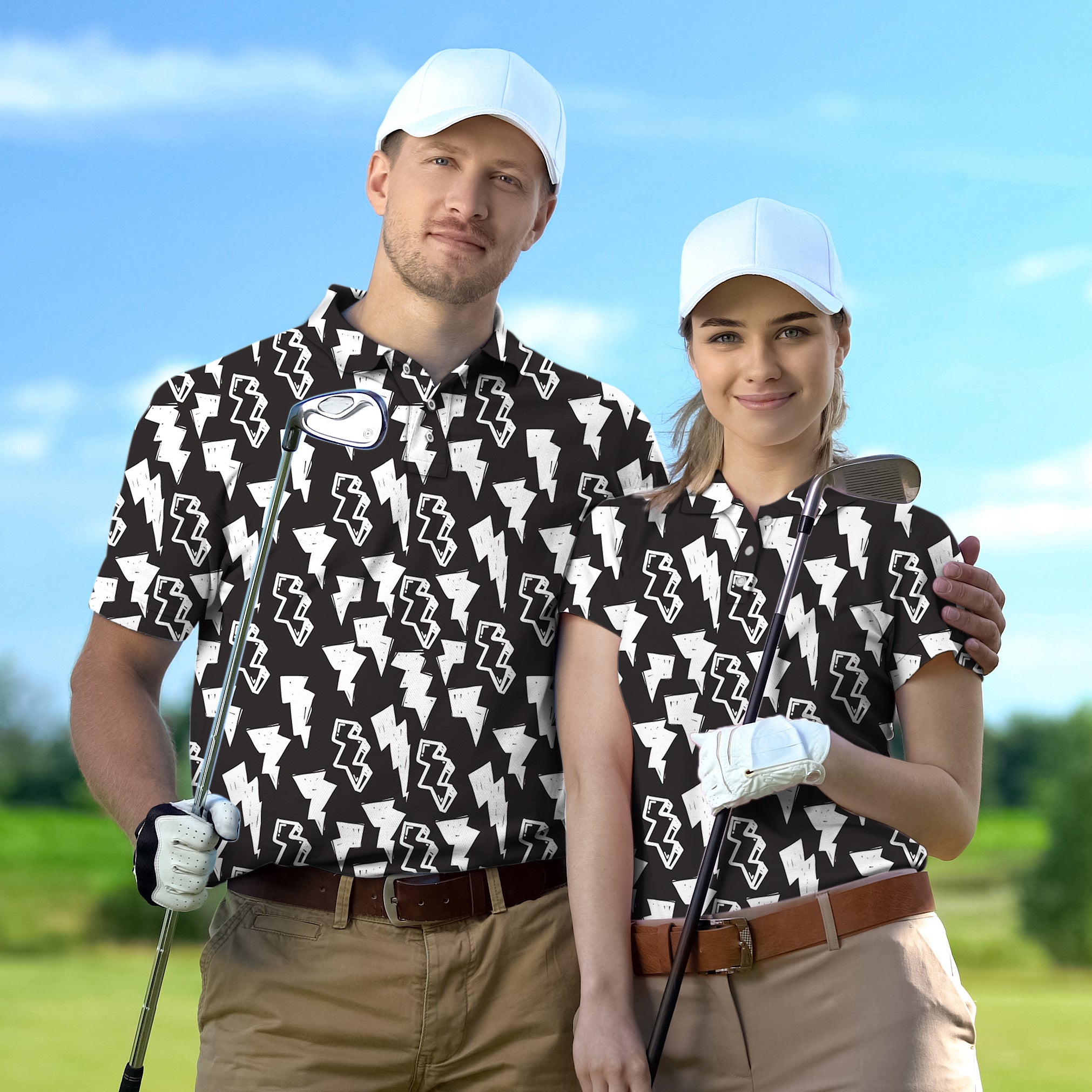 Golf Polo Couple Family set Black and White Lighting tournament