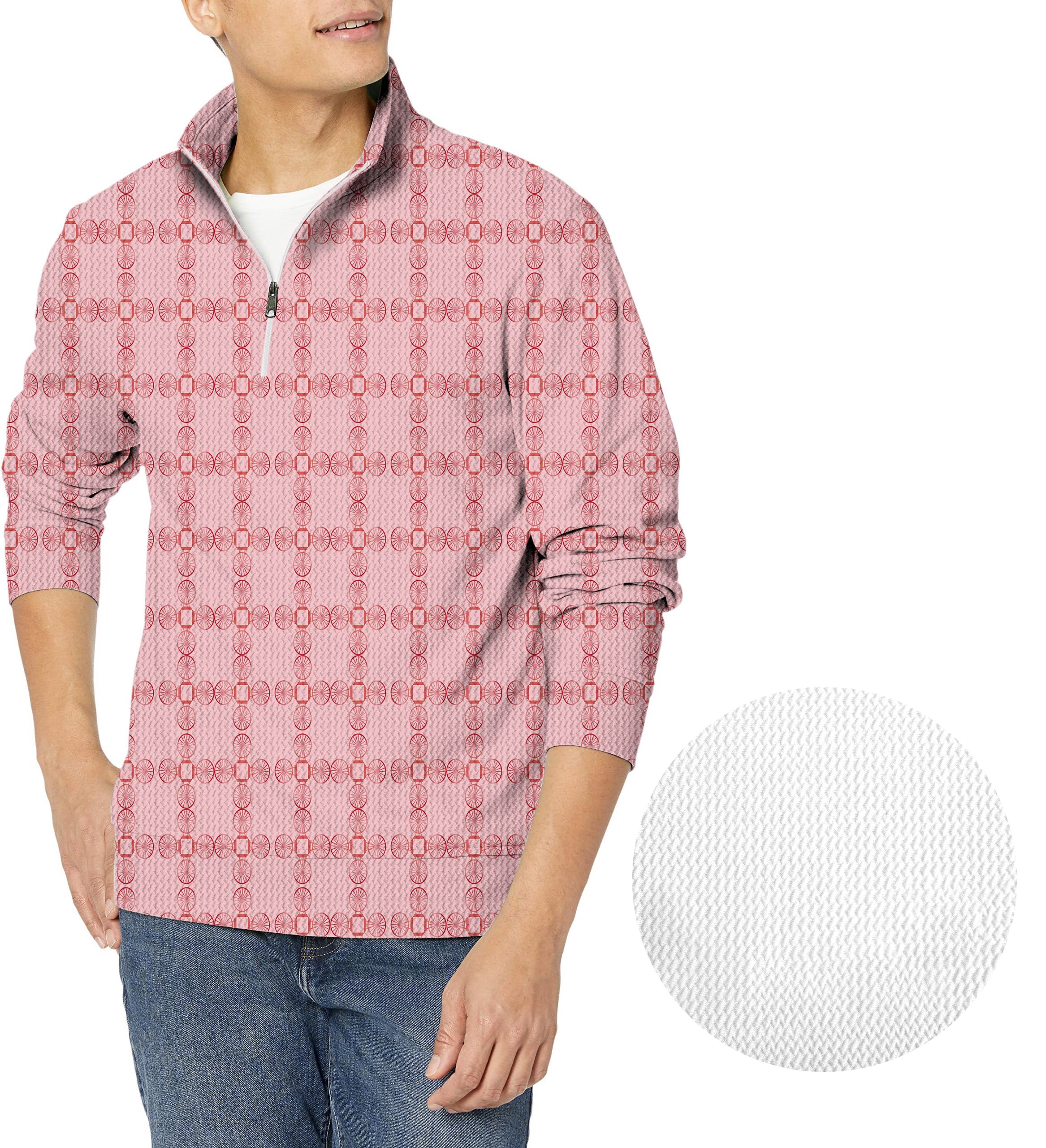 limited edition Pink geometry-Men's Golf Waffle Zipper Pullover