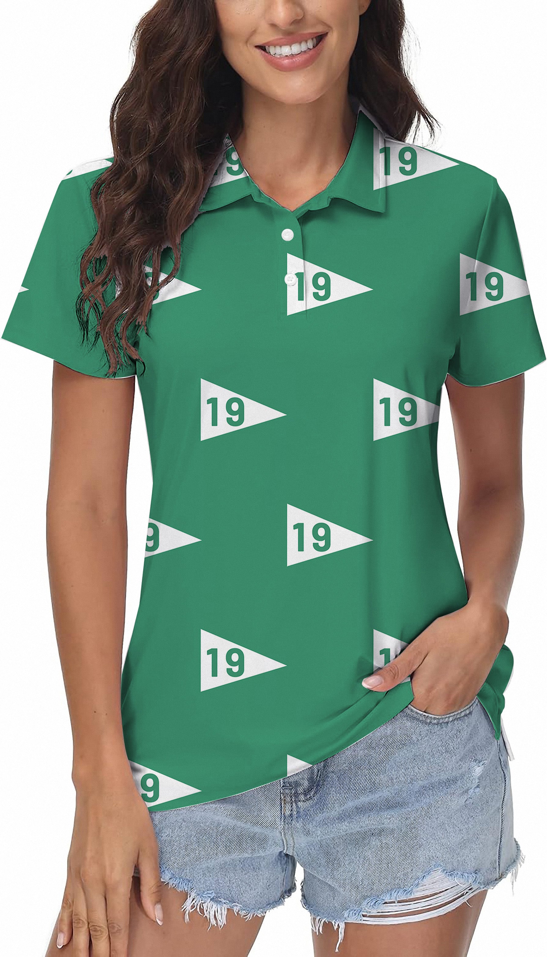 19th hole-38 Women's Golf Polo green moisture-wicking fabric with custom print and classic fit
