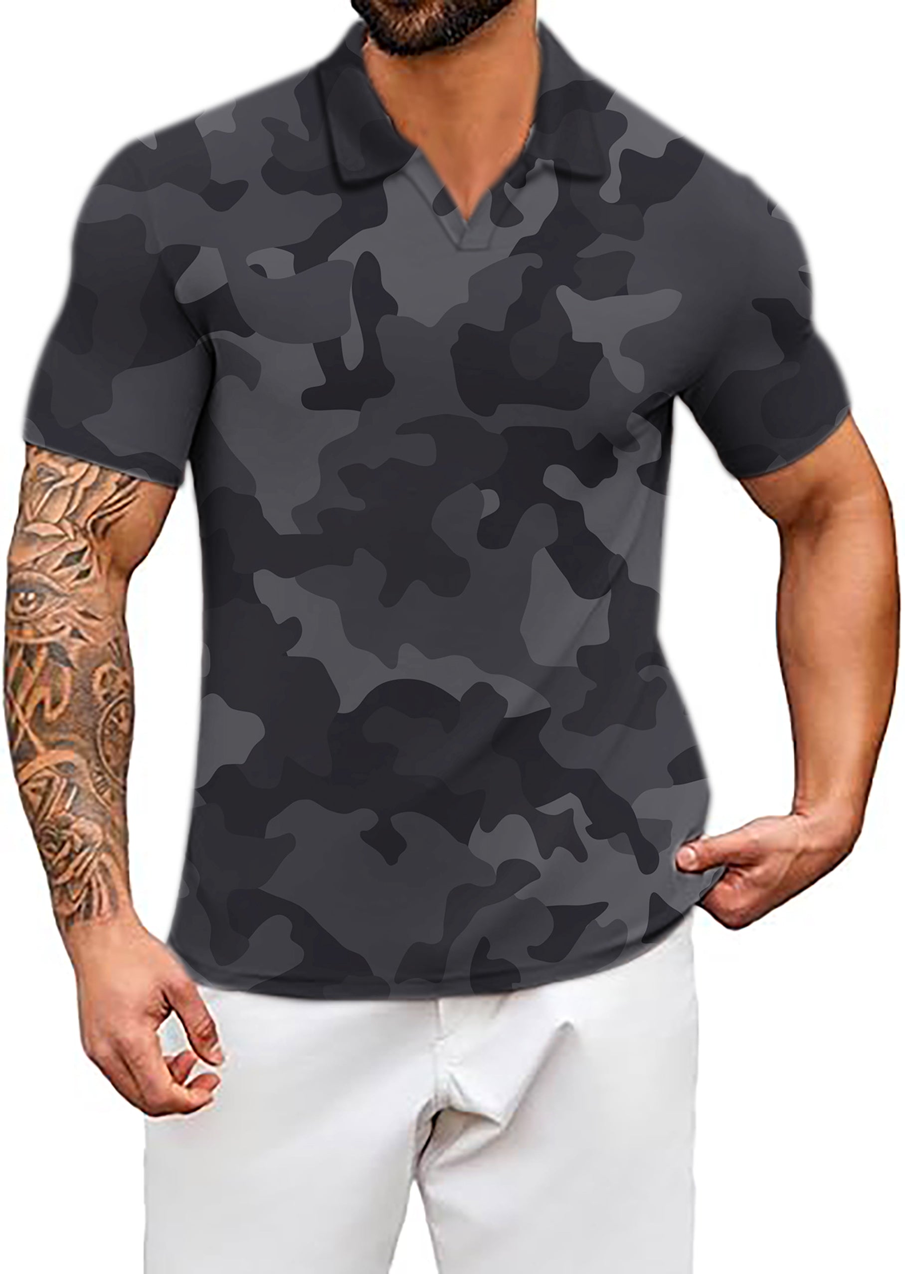 Men's Ghost Camo V Neck Golf Polo Shirts