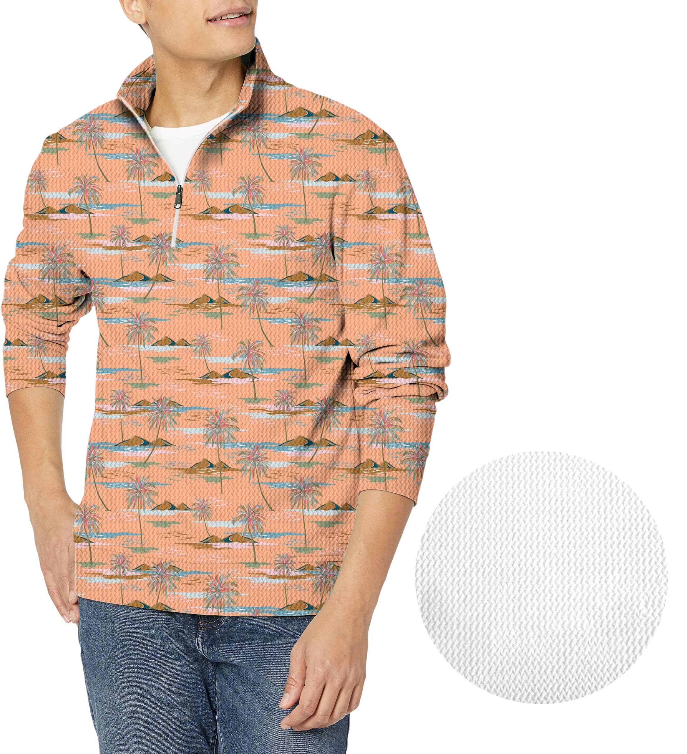 Sweet Palm tree-Men's Golf Waffle Zipper Pullover