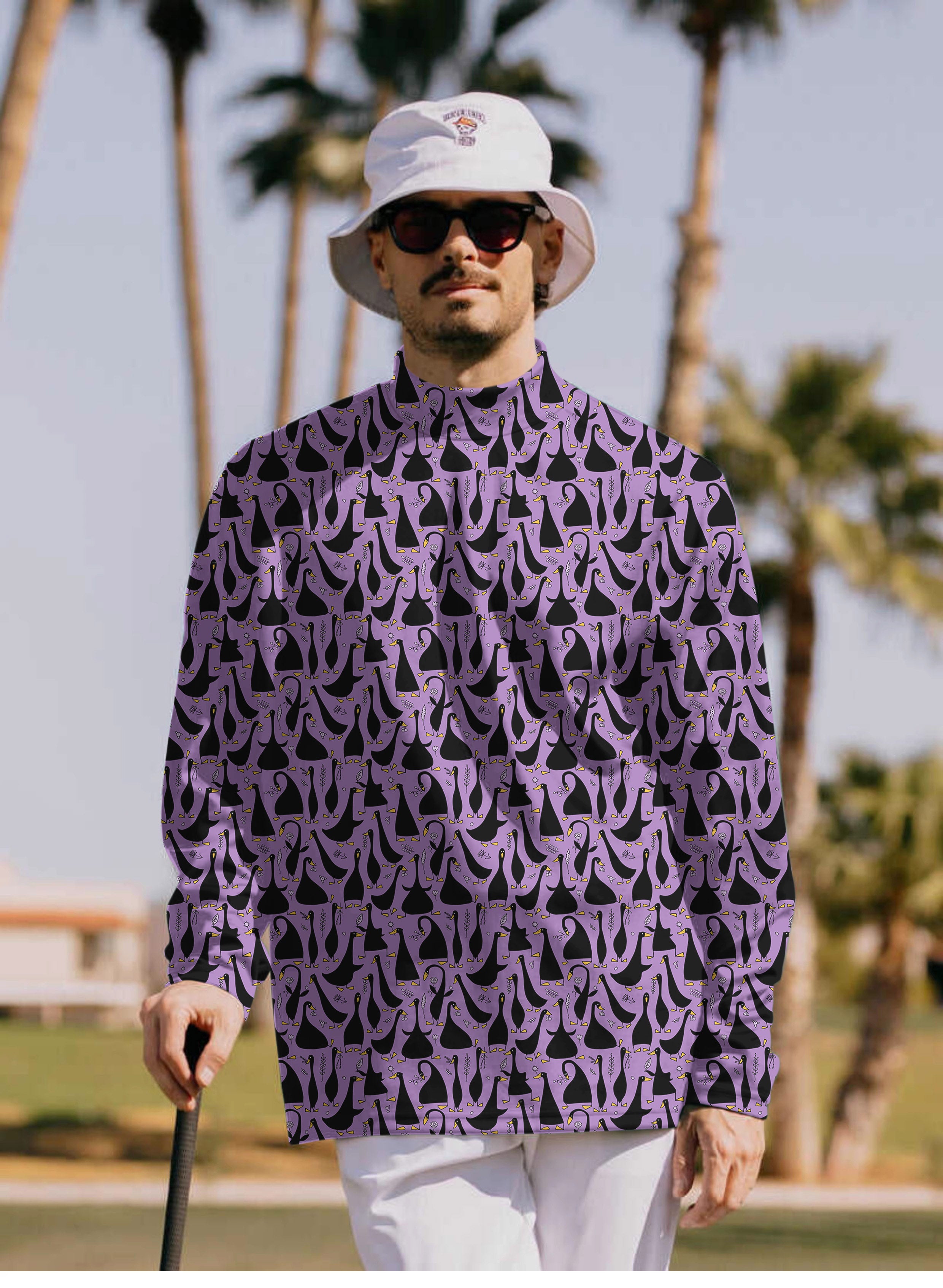 Men's Black Goose Purple Mock Neck Long/Short Sleeve Golf Tops