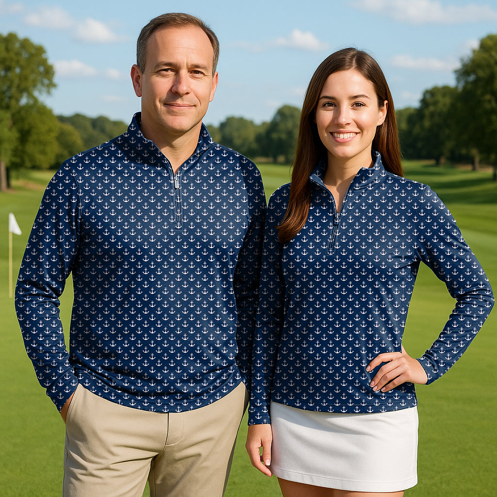 Ship Anchor Couple Golf Active 3/4 Zip Top