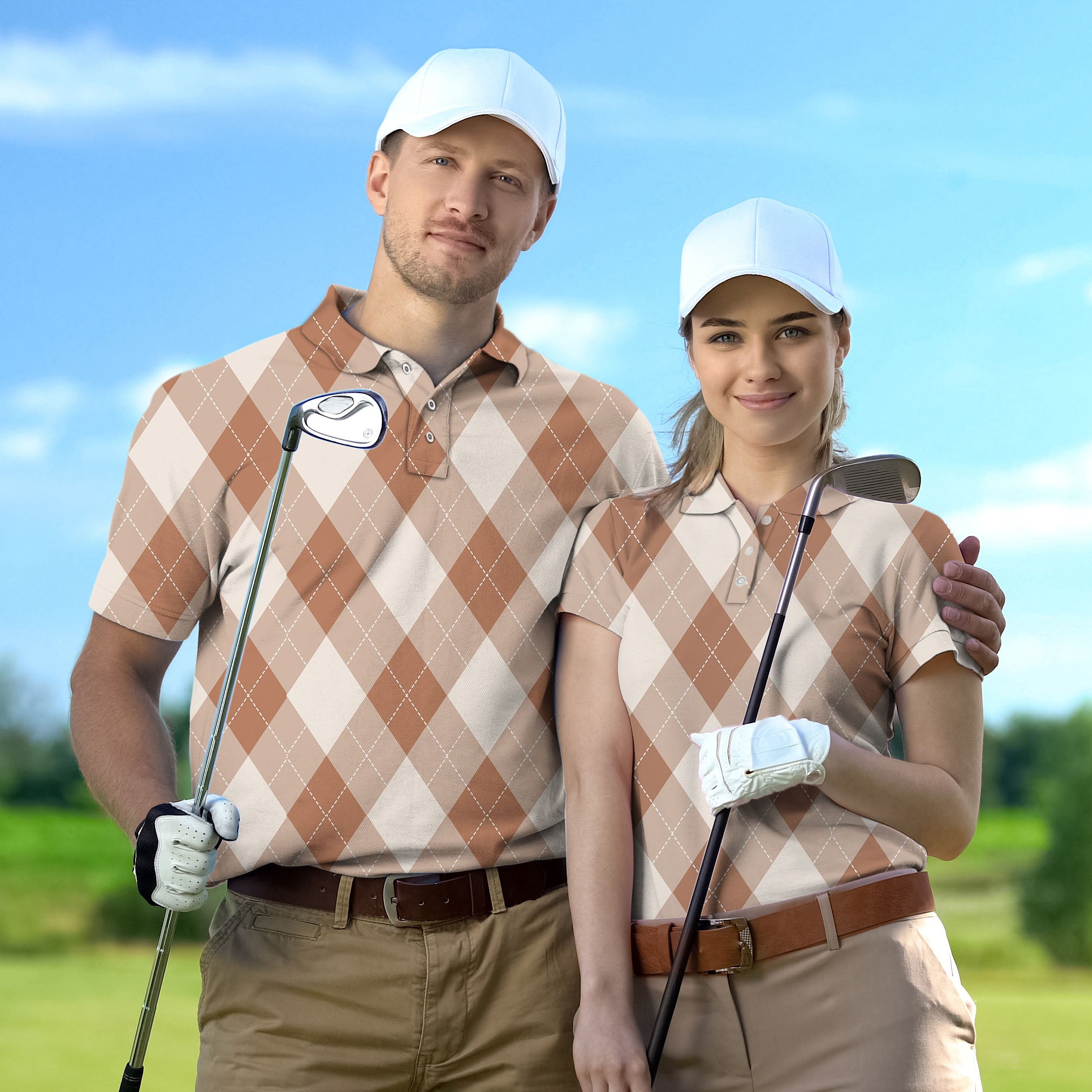 Couple brown Argyle set Golf Championship Trophy tournament