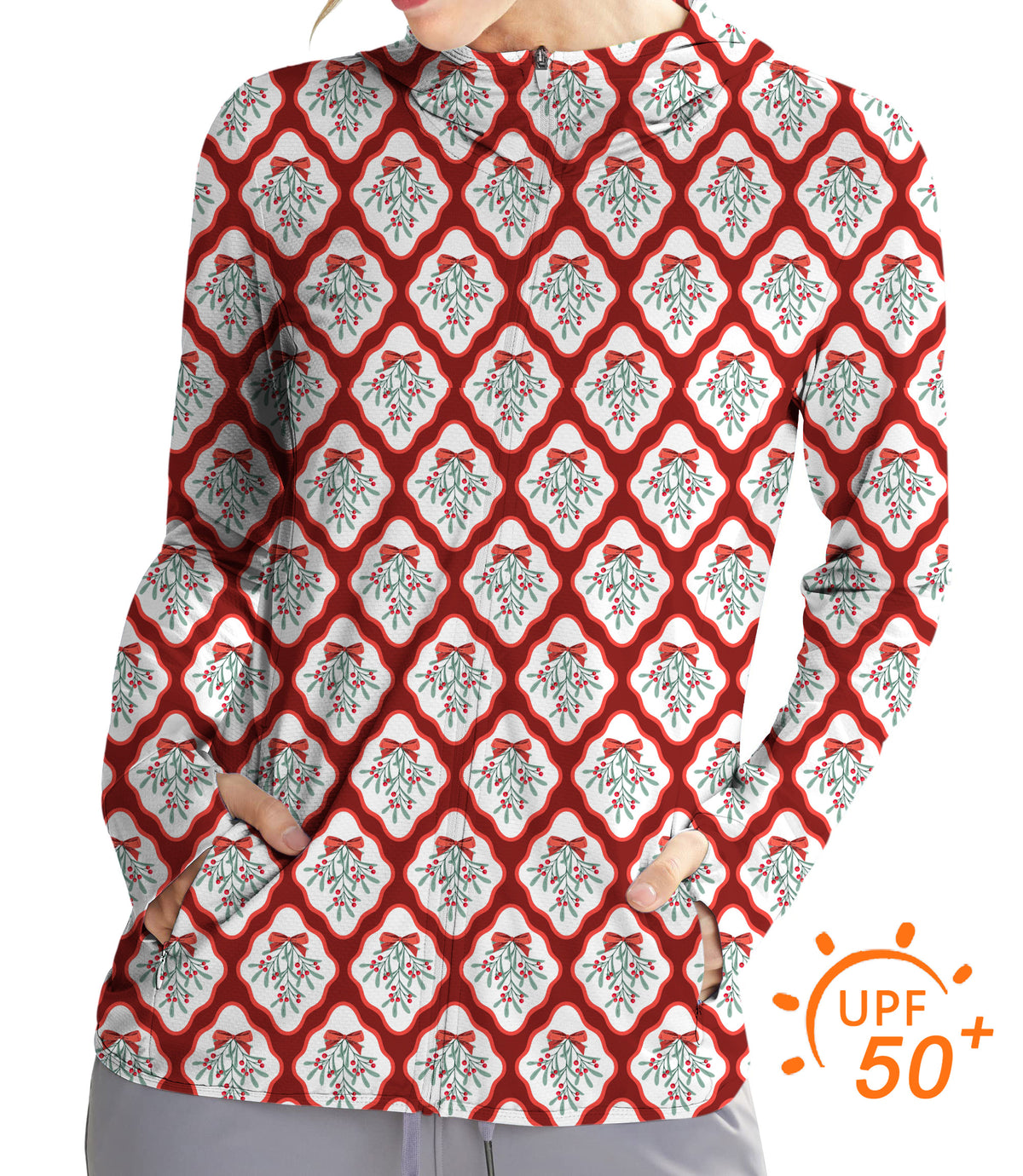 Women's Outdoor Christmas red holly Golf Sun Protection Slim Fit zip hoodies
