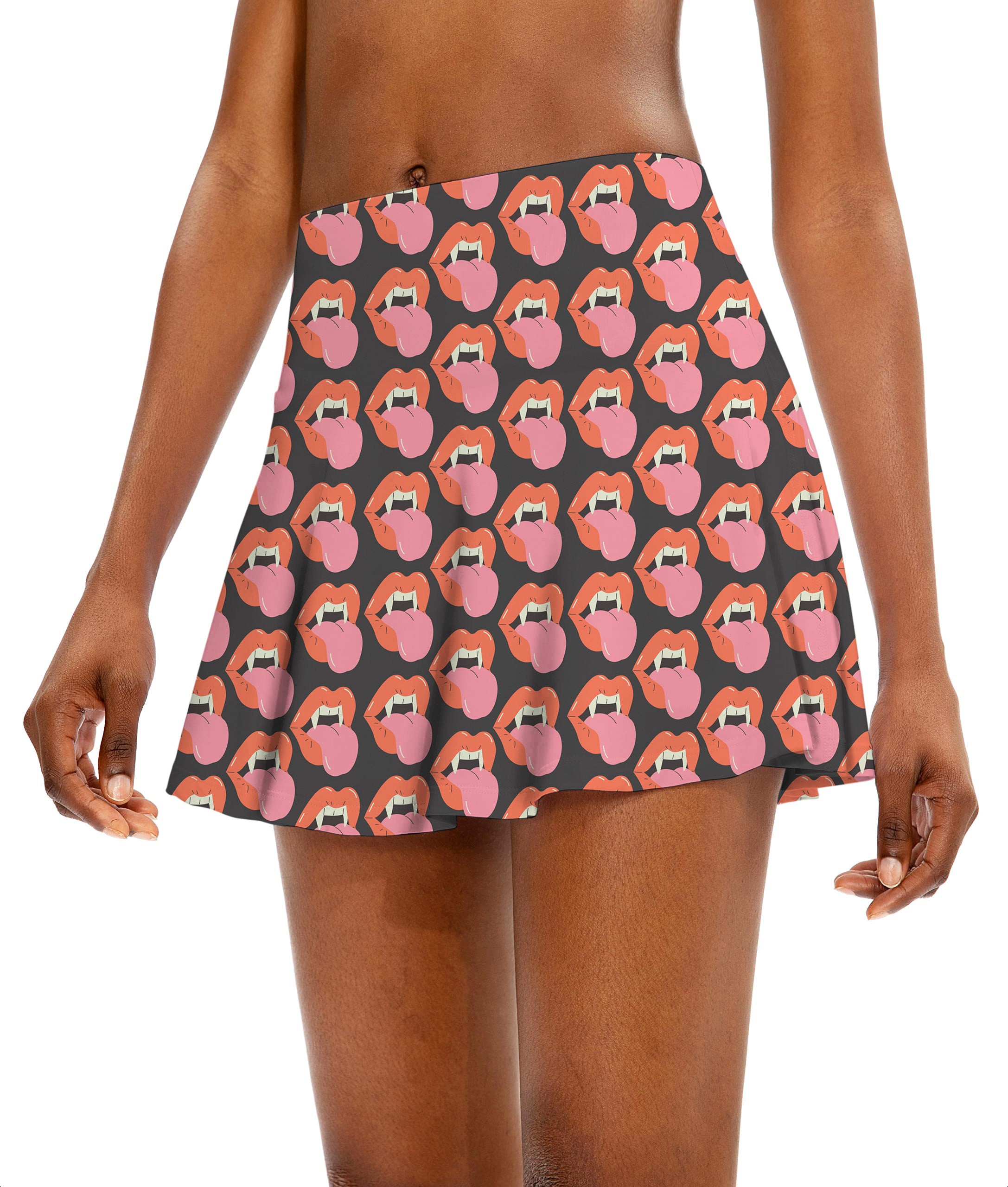 Halloween Vampire Mouth Women's Athletic Golf Skorts Flared Skirts