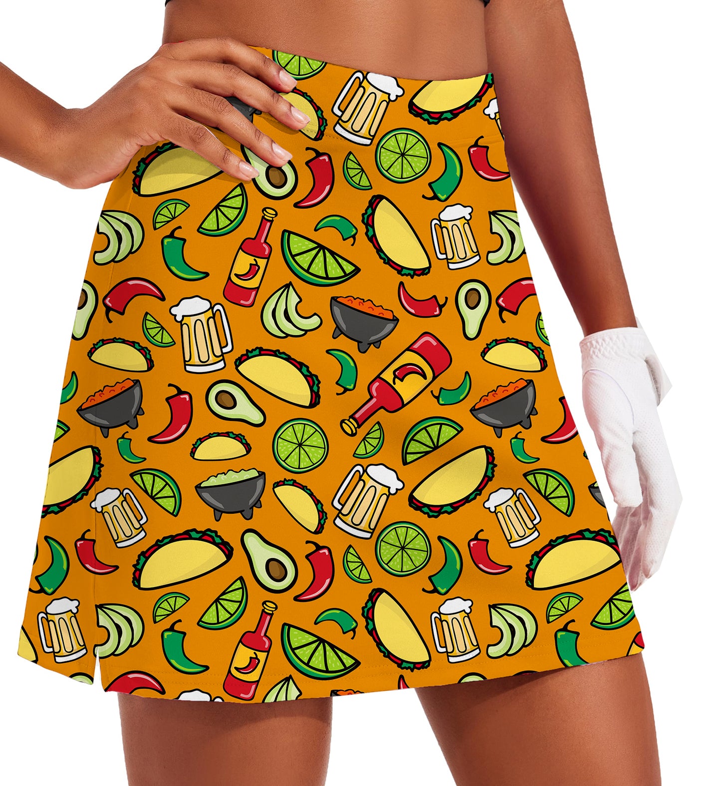 Women's Mexico Taco Tuesday Golf Skirts Inner Shorts Pocket