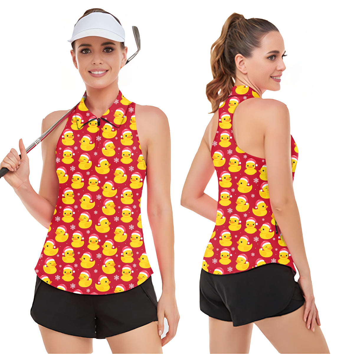 Christmas Yellow Duck Women’s Sleeveless Golf Tank Top Shirt Polo