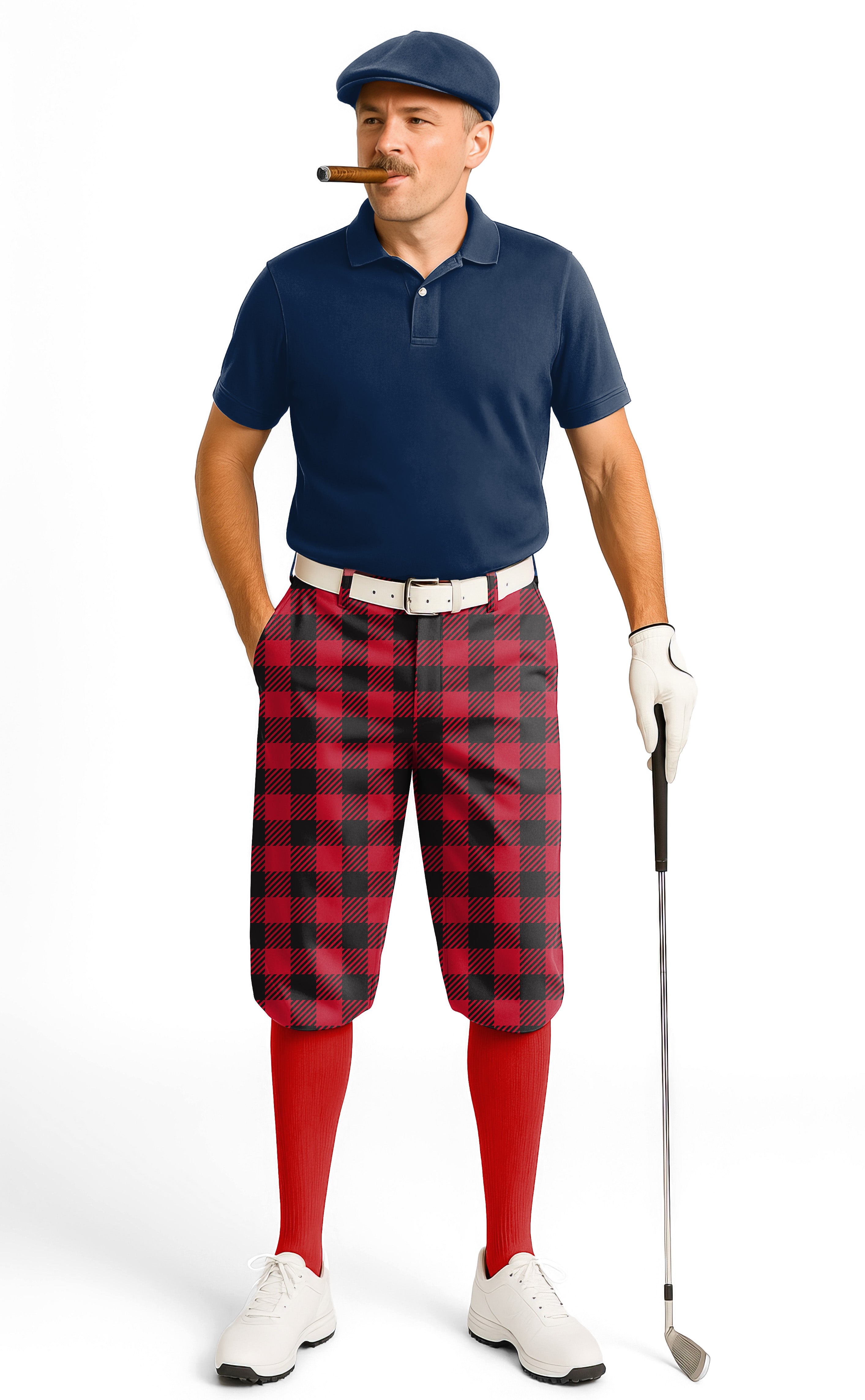 Red grid-Men's Golf Knickers Pants