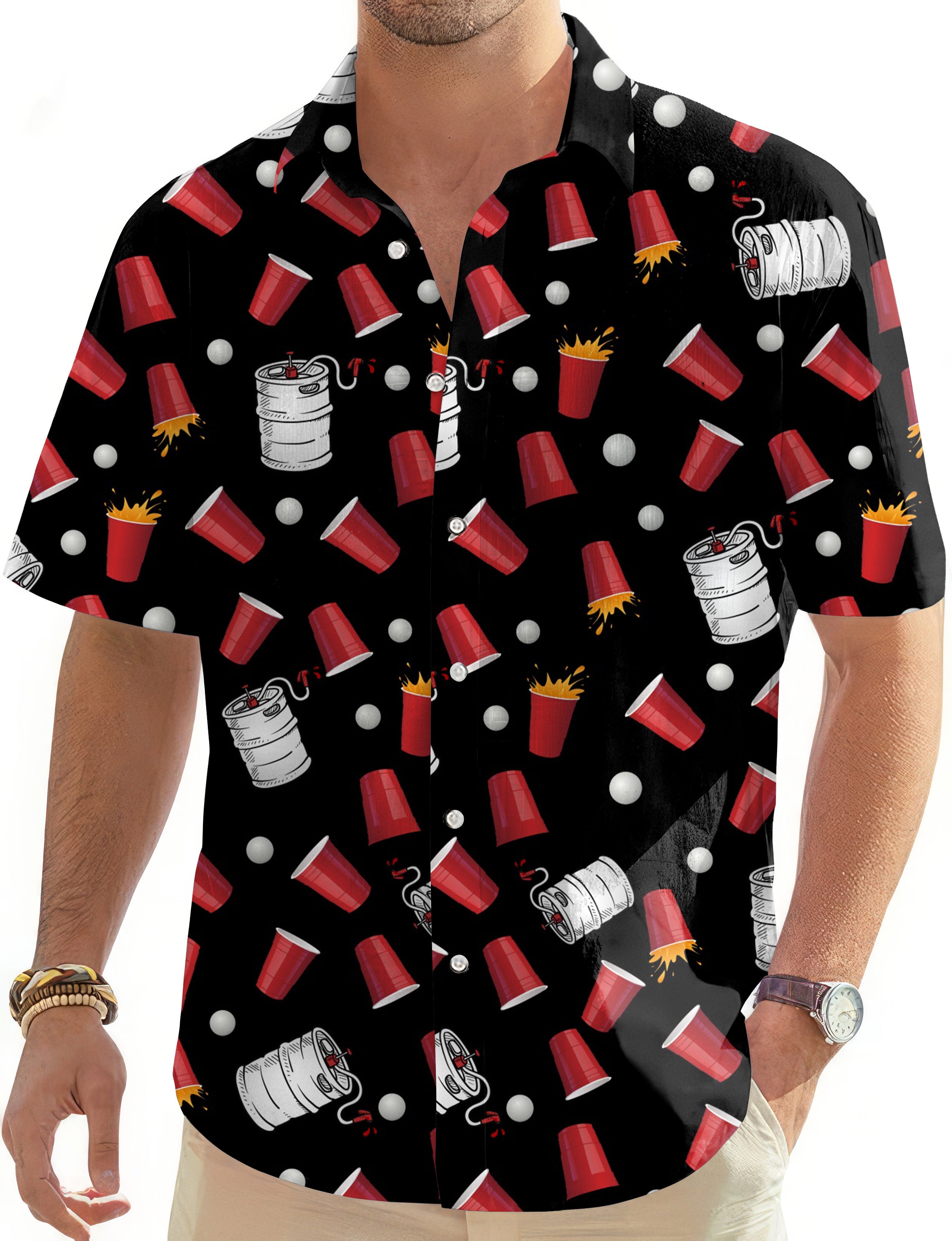 Kegs & Cups-Men's Golf Hawaiian Shirts Button Down Shirt