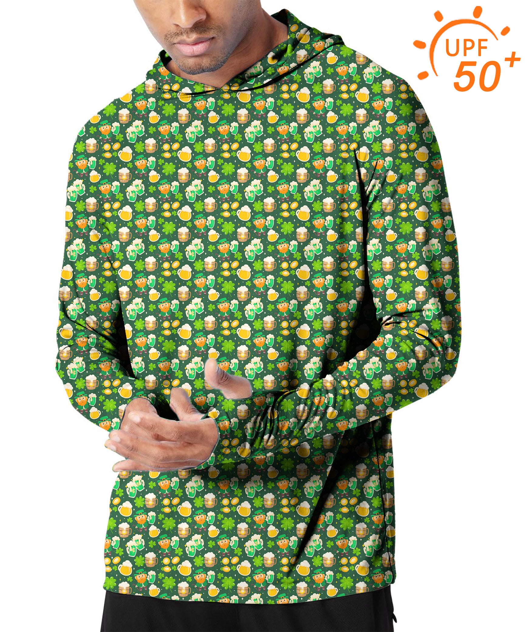 Men's Outdoor Green beer clover leaf St. Patrick's Day Golf Sun Protection Slim Fit  hoodies