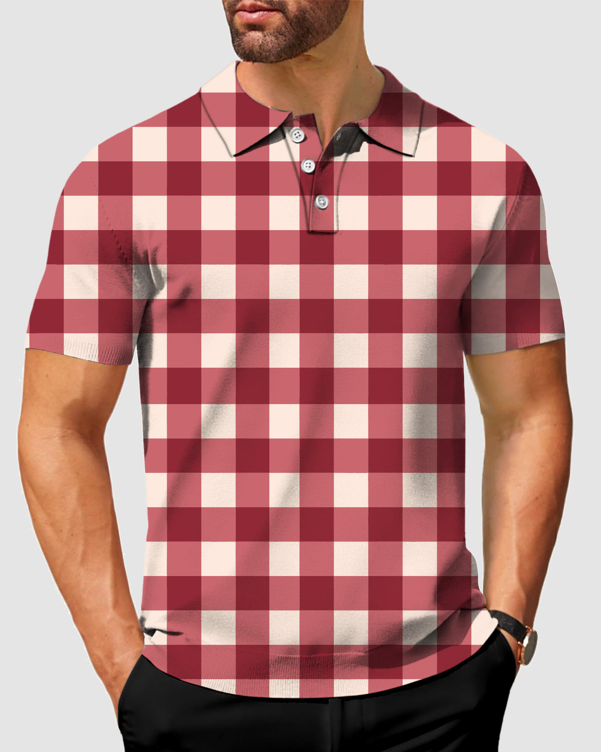 Men's Christmas red checkerboard Polo